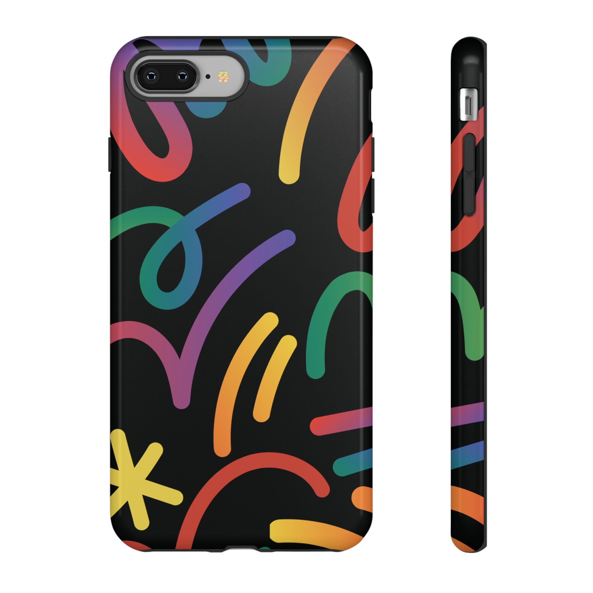 Colorful Doodle Tough Phone Case — Black Background Protective Cover