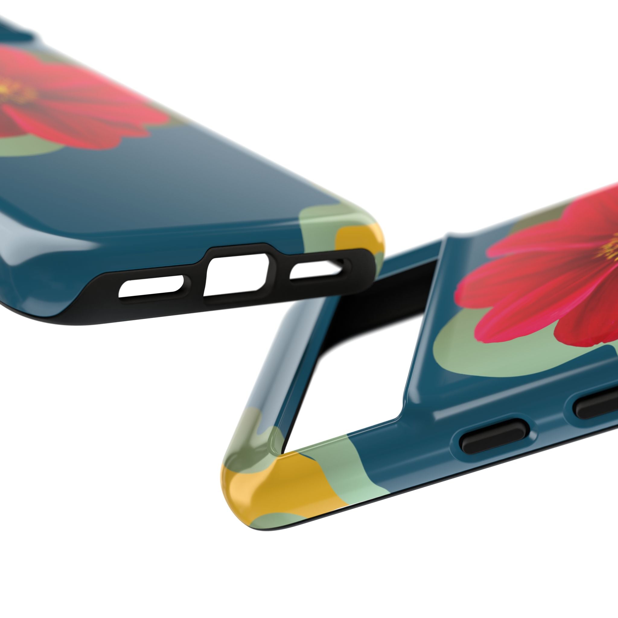 Floral Burst Tough Phone Case — Red Flower on Teal Protective Cover