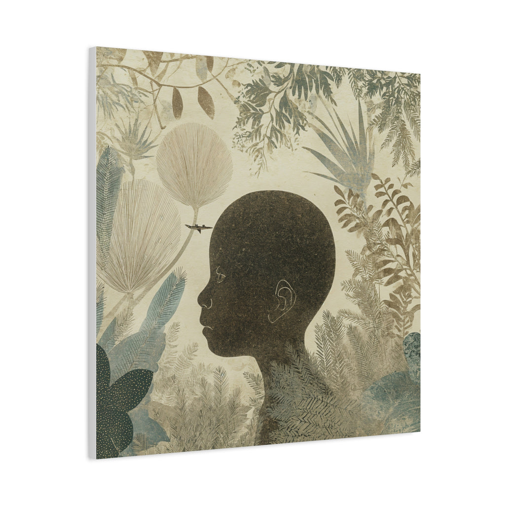 Matte Canvas Art – Silhouette Child in Botanical Dream (Stretched)