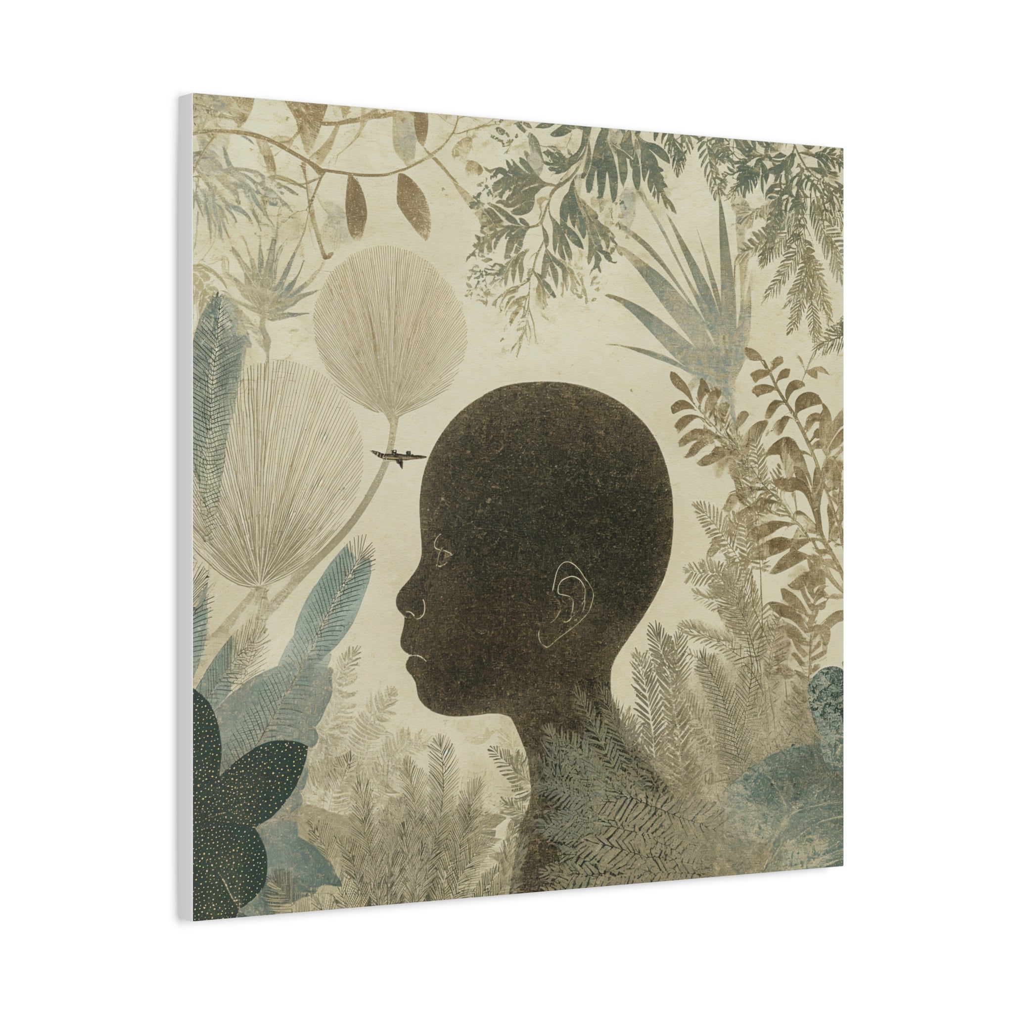 Matte Canvas Art – Silhouette Child in Botanical Dream (Stretched)