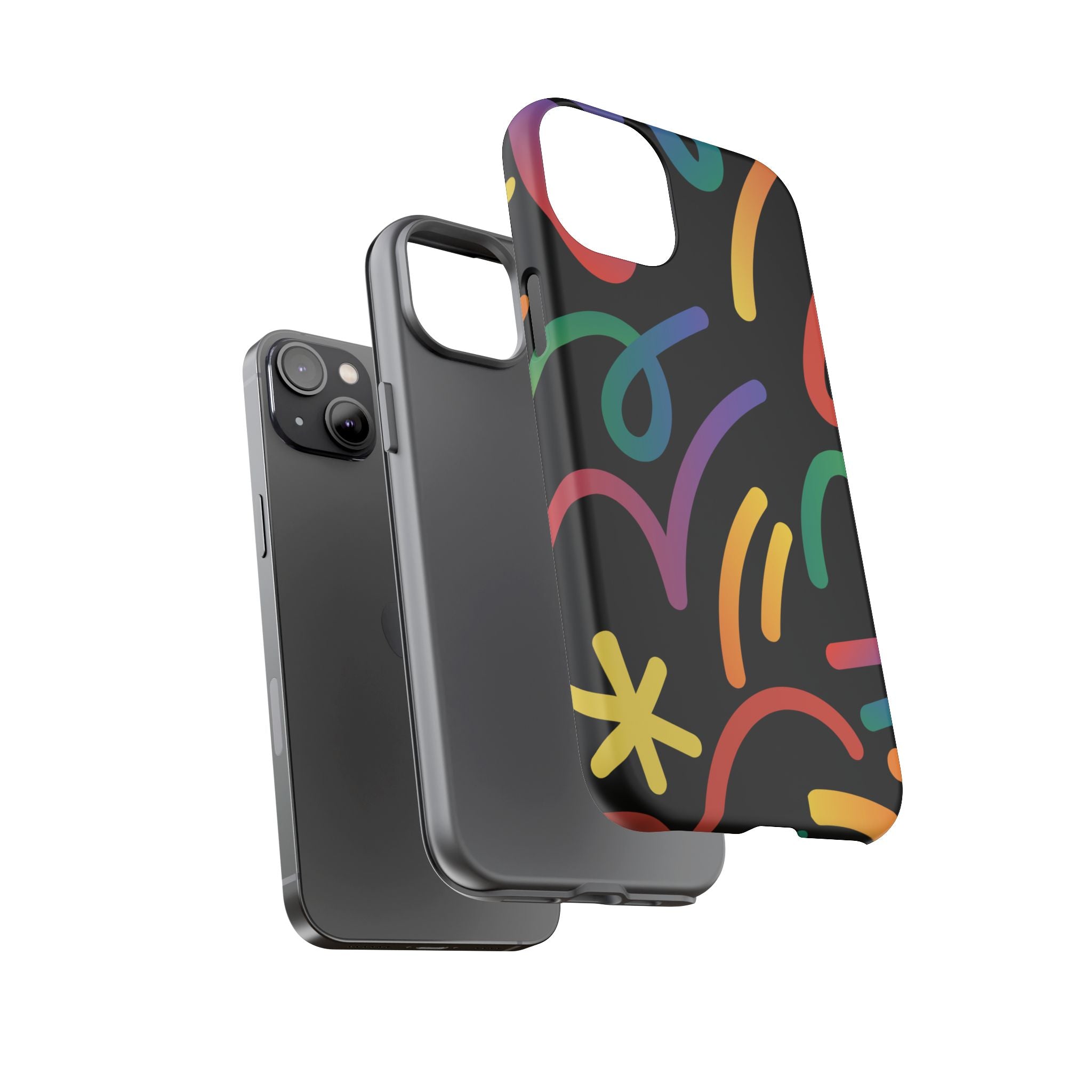 Colorful Doodle Tough Phone Case — Black Background Protective Cover