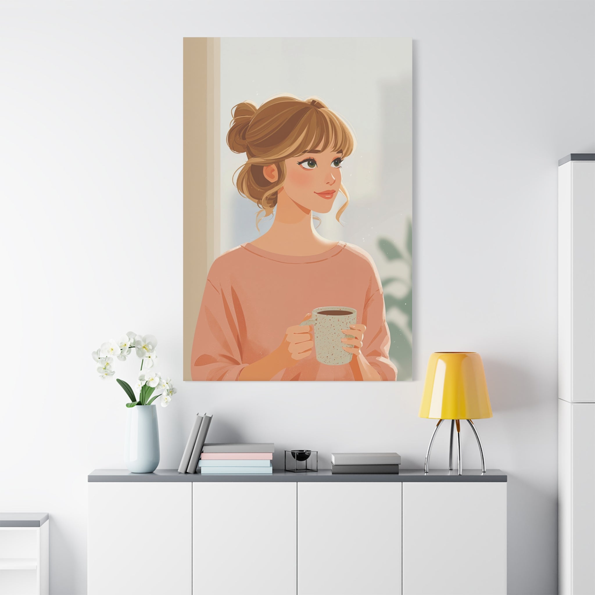Portrait Canvas Print — Charming Woman Illustration Matte Stretched Wall Art
