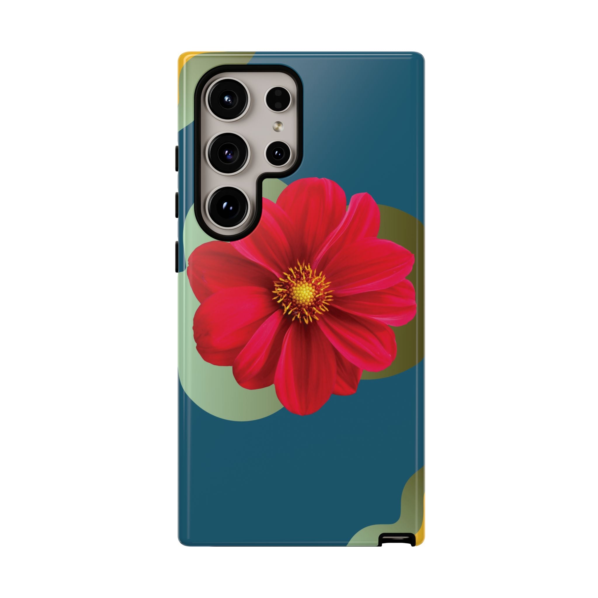 Floral Burst Tough Phone Case — Red Flower on Teal Protective Cover