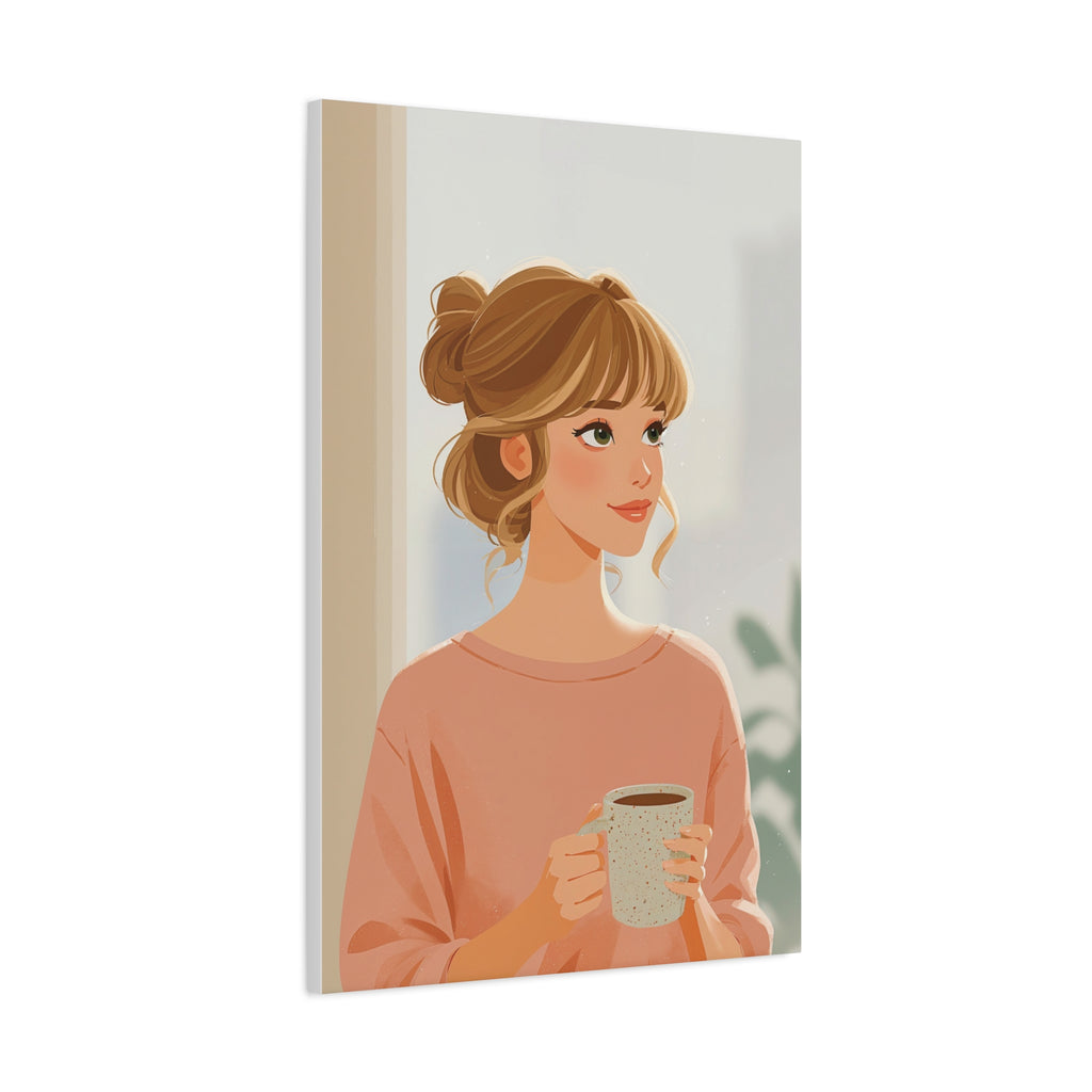 Portrait Canvas Print — Charming Woman Illustration Matte Stretched Wall Art
