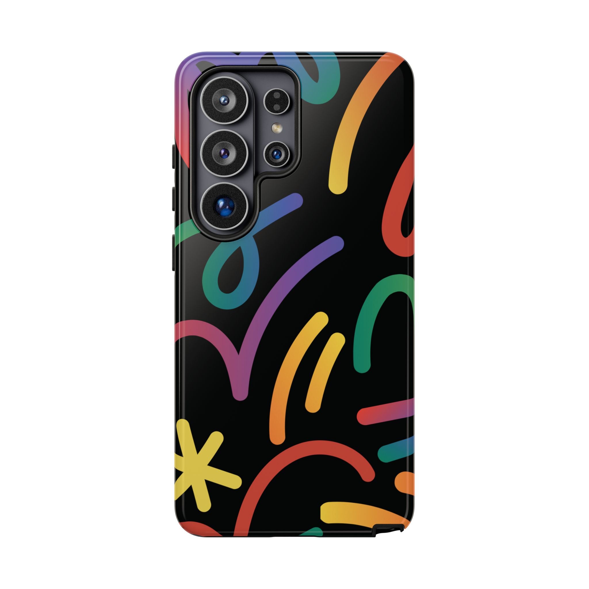 Colorful Doodle Tough Phone Case — Black Background Protective Cover