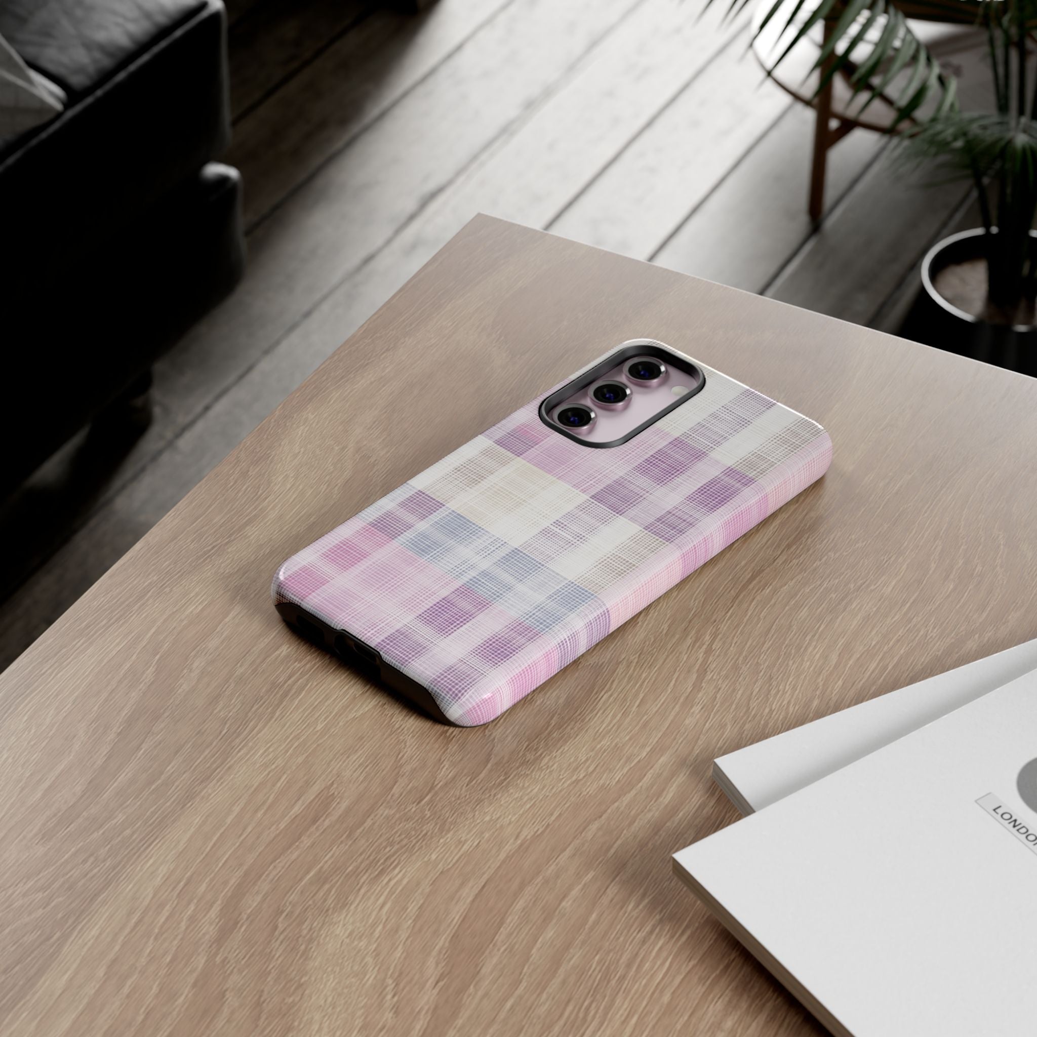 Pink Plaid Phone Case, Trendy Accessories, Birthday, Everyday Use, Tough Cases