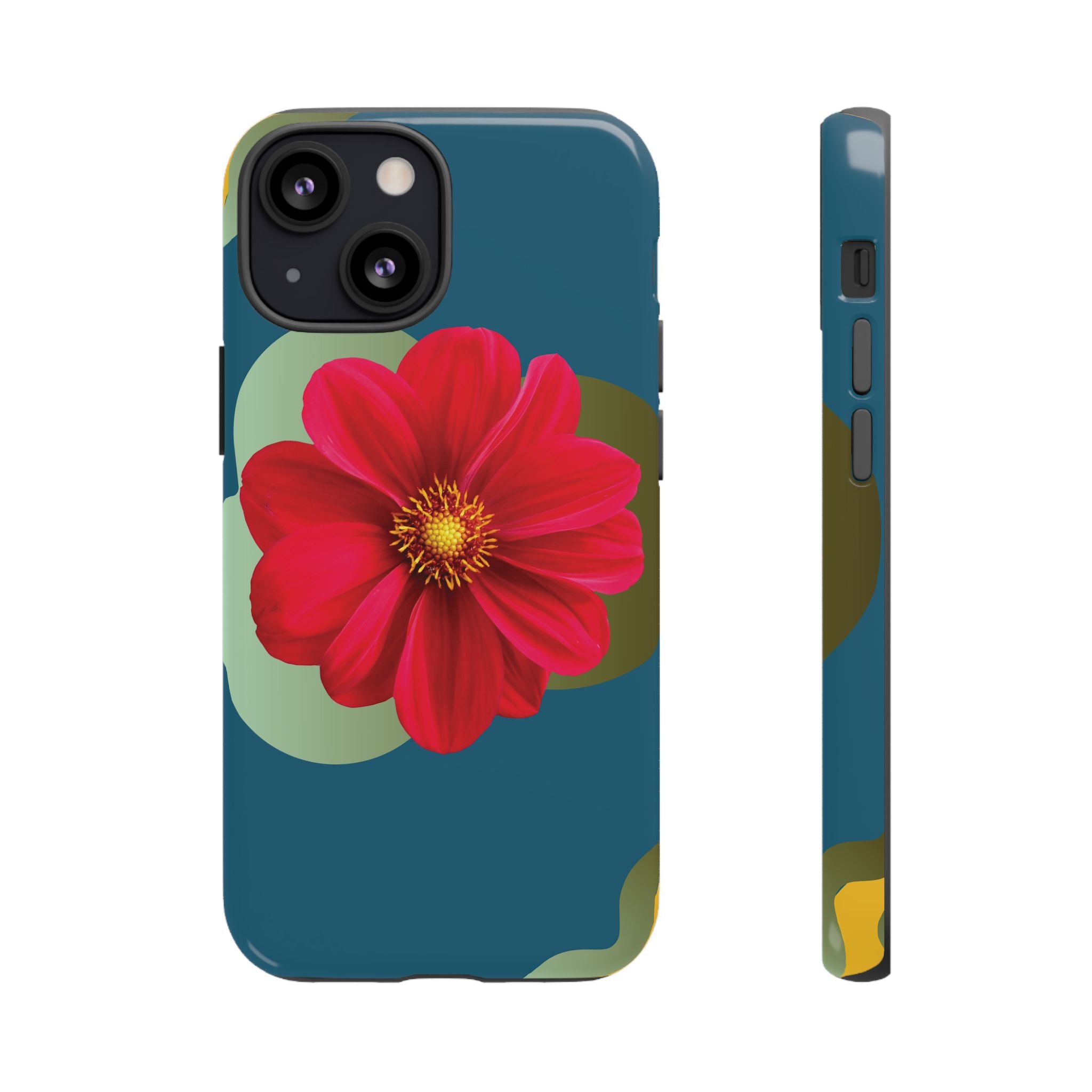 Floral Burst Tough Phone Case — Red Flower on Teal Protective Cover