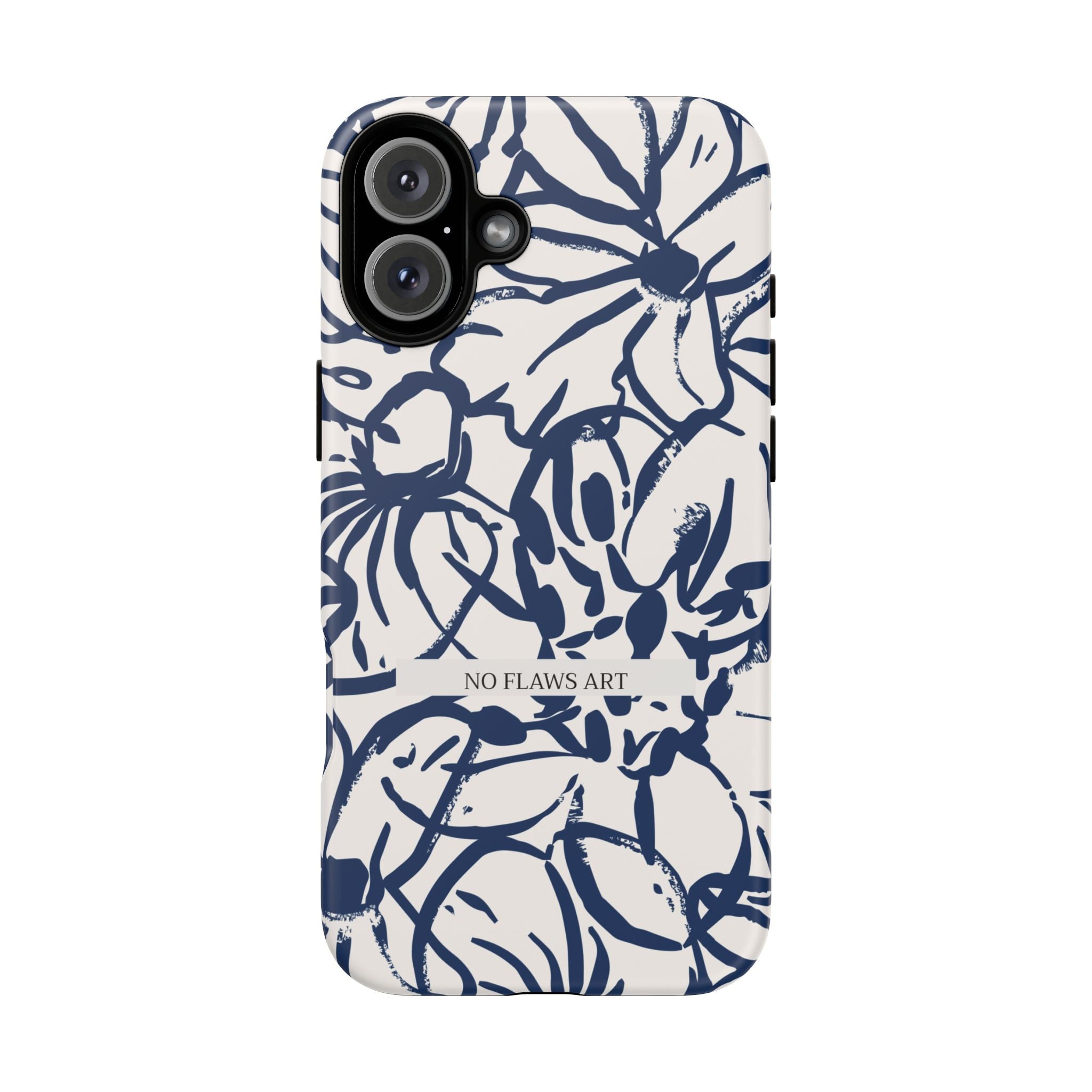 Navy Floral Tough Phone Case — "No Flaws Art" Protective Phone Cover