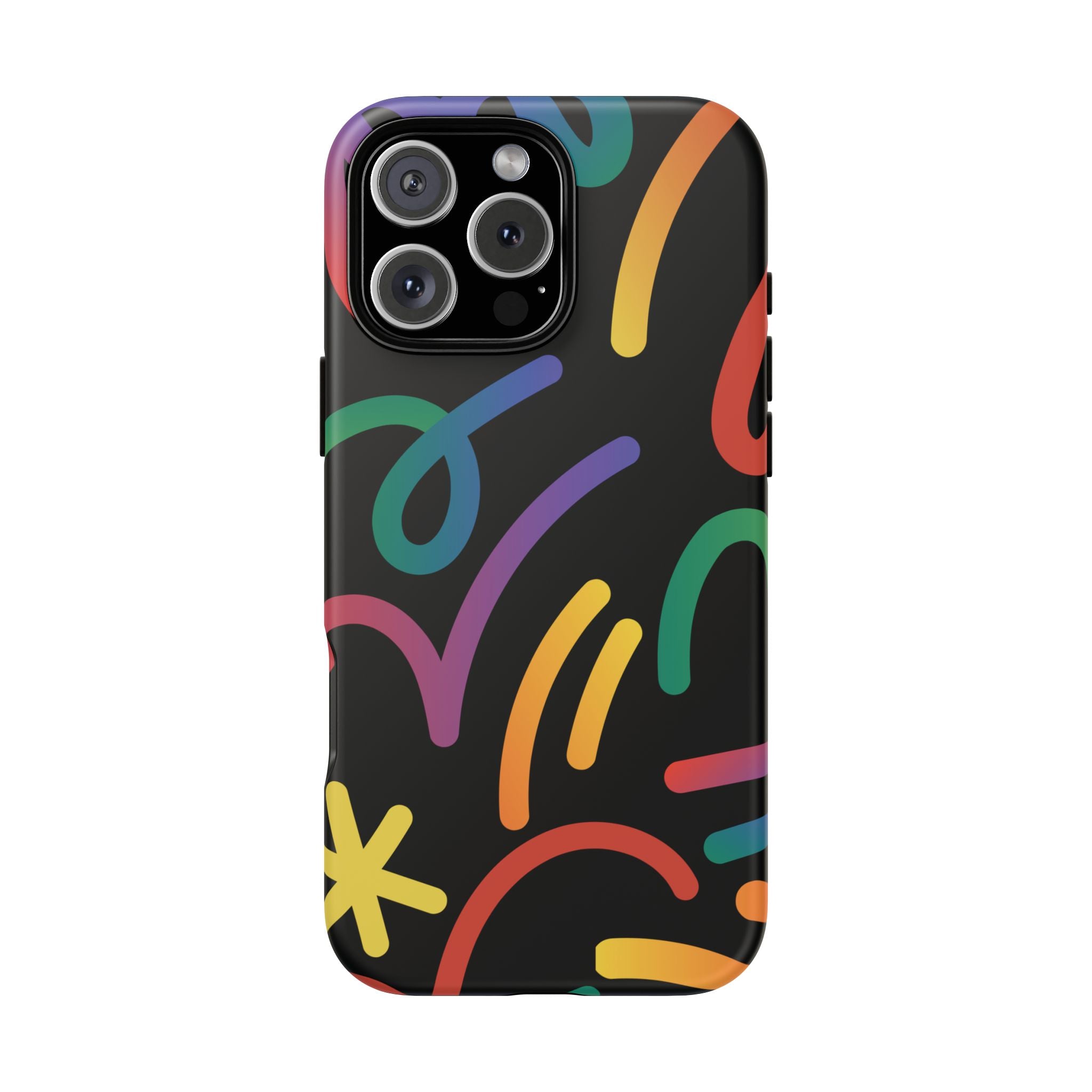 Colorful Doodle Tough Phone Case — Black Background Protective Cover