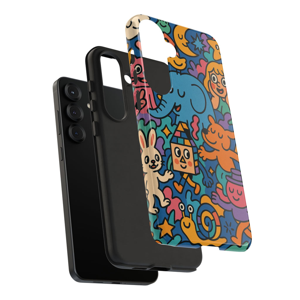 Colorful Doodle Phone Case — Cute Cartoon Animals & Characters
