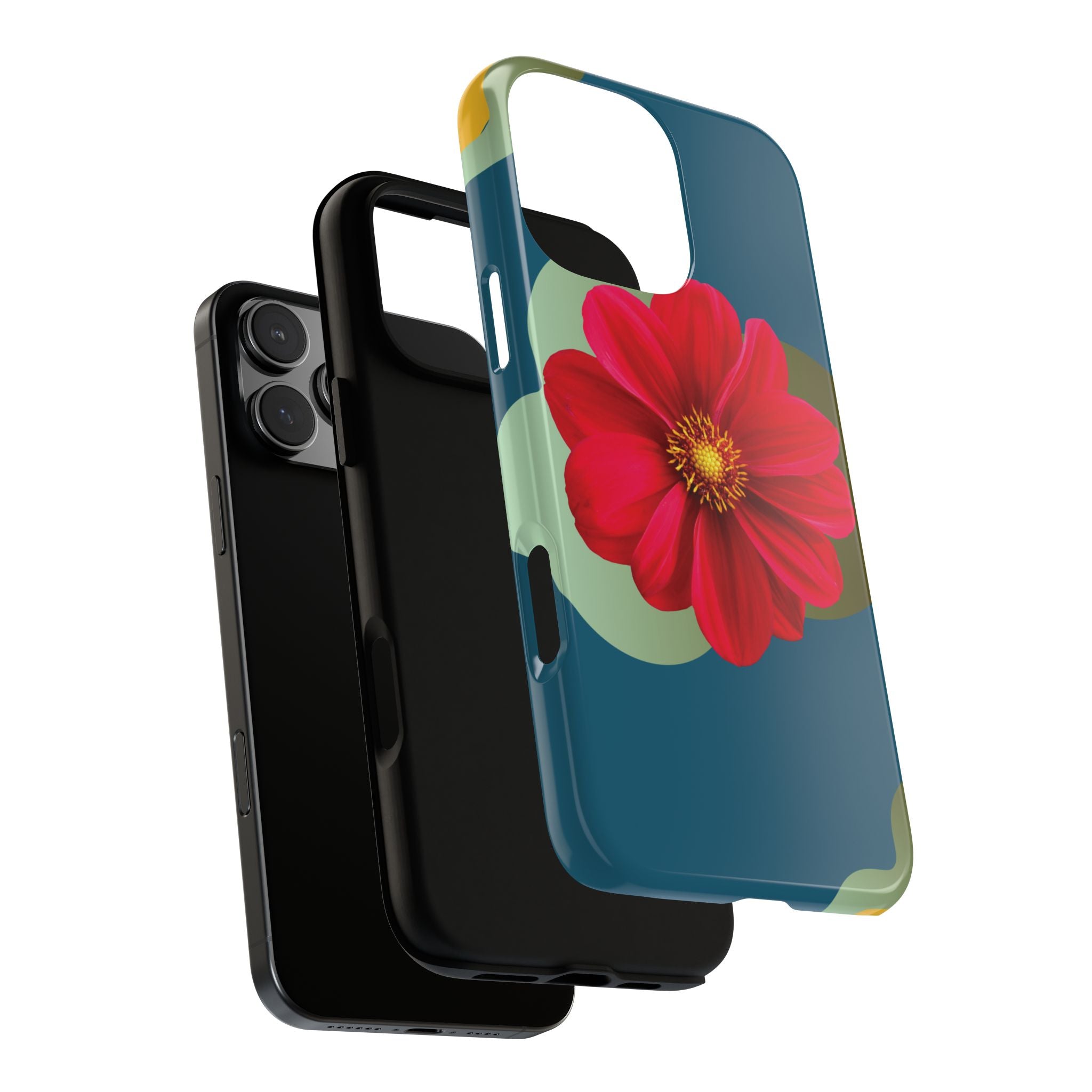 Floral Burst Tough Phone Case — Red Flower on Teal Protective Cover