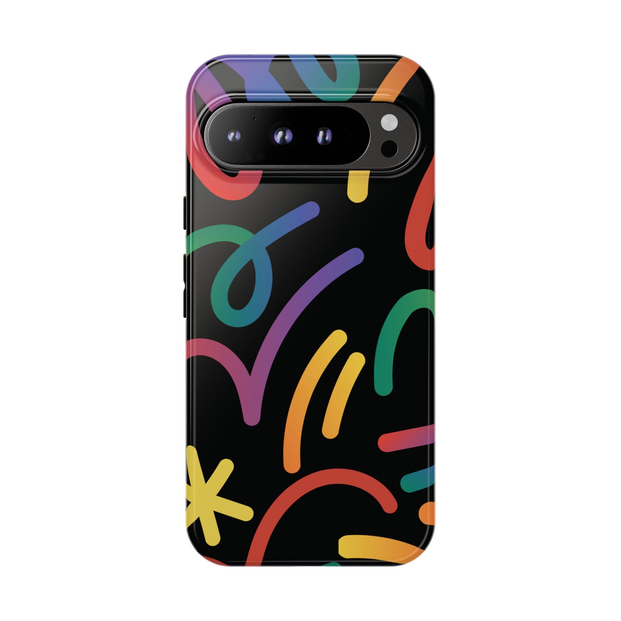 Colorful Doodle Tough Phone Case — Black Background Protective Cover