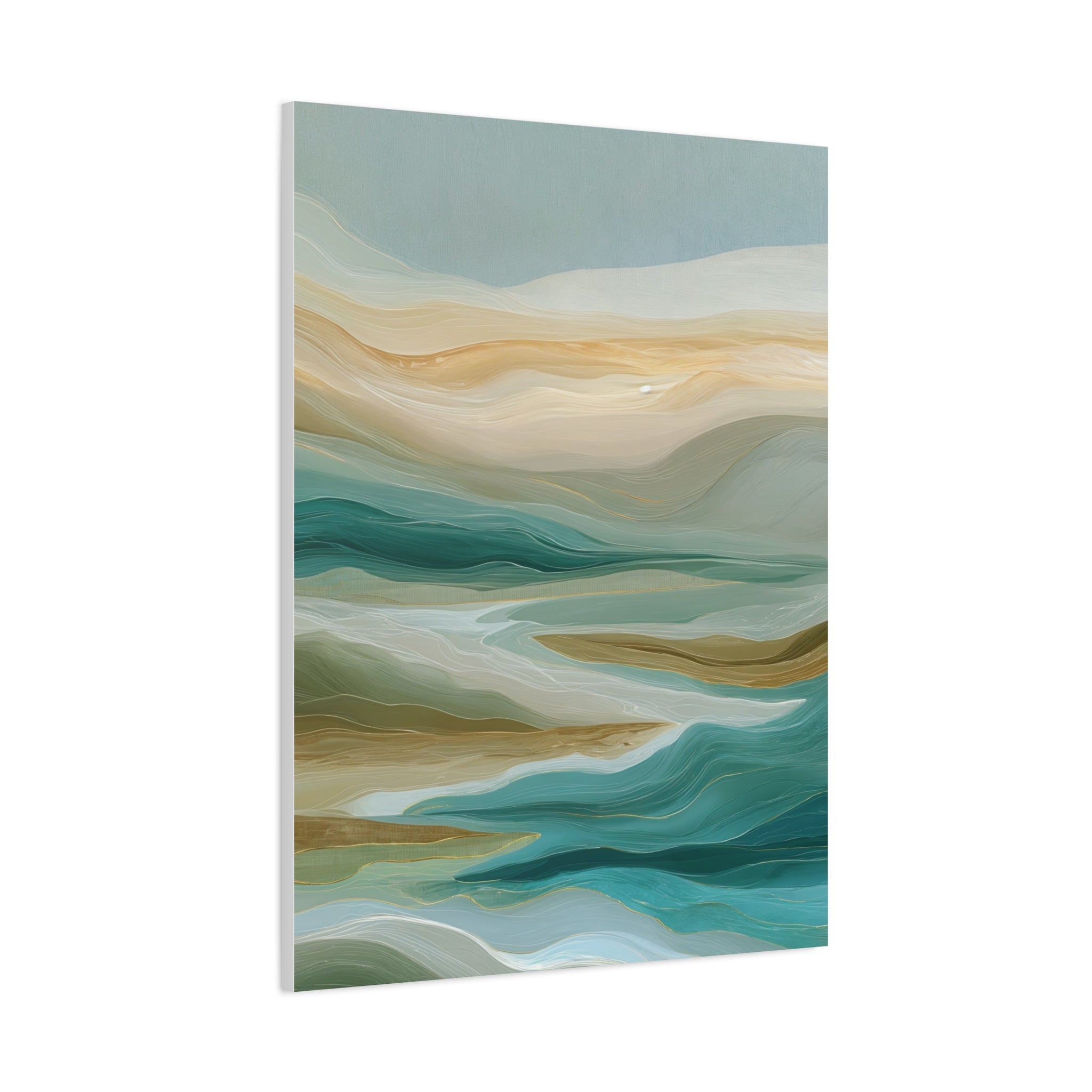 Coastal Abstract Matte Canvas Print — Teal & Sand Stretched Wall Art