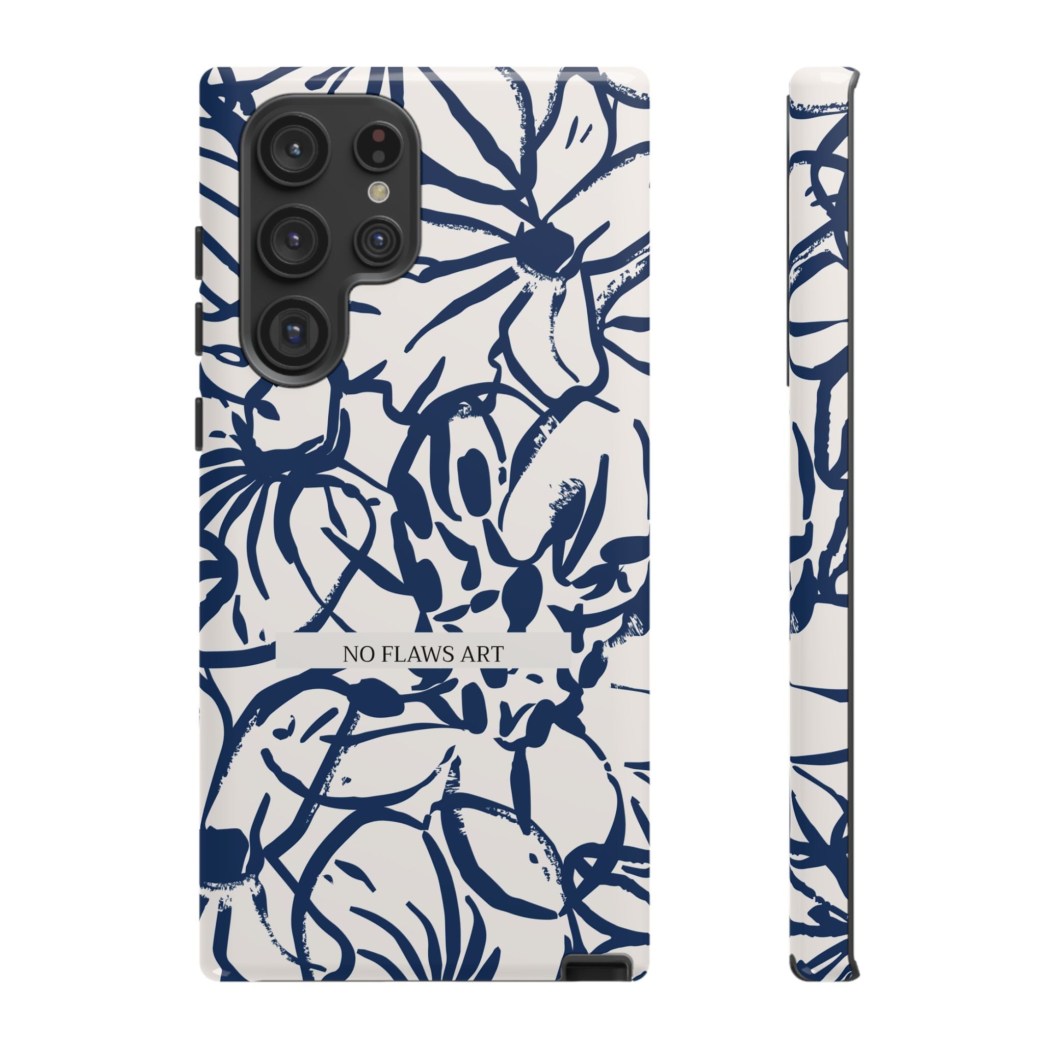 Navy Floral Tough Phone Case — "No Flaws Art" Protective Phone Cover