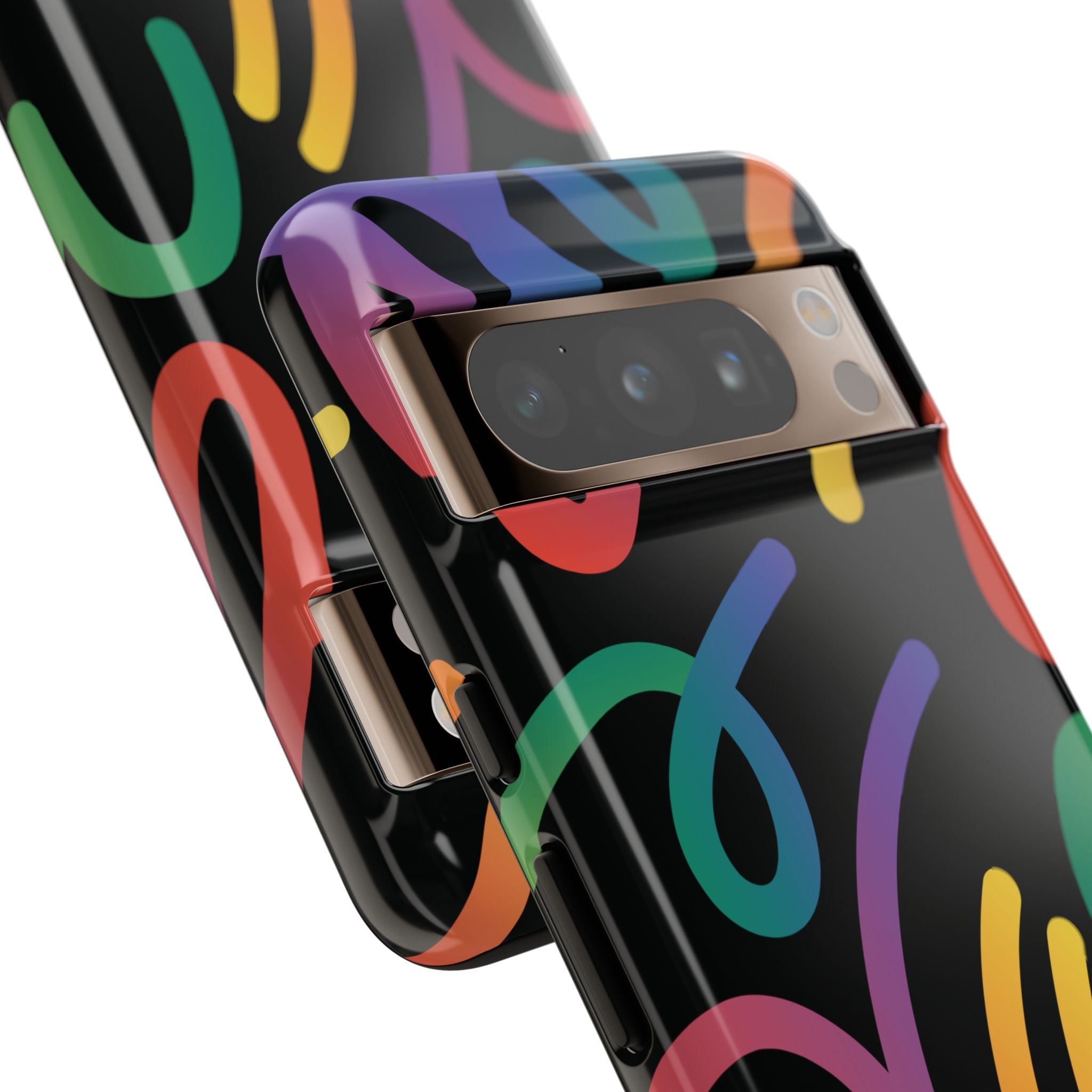 Colorful Doodle Tough Phone Case — Black Background Protective Cover