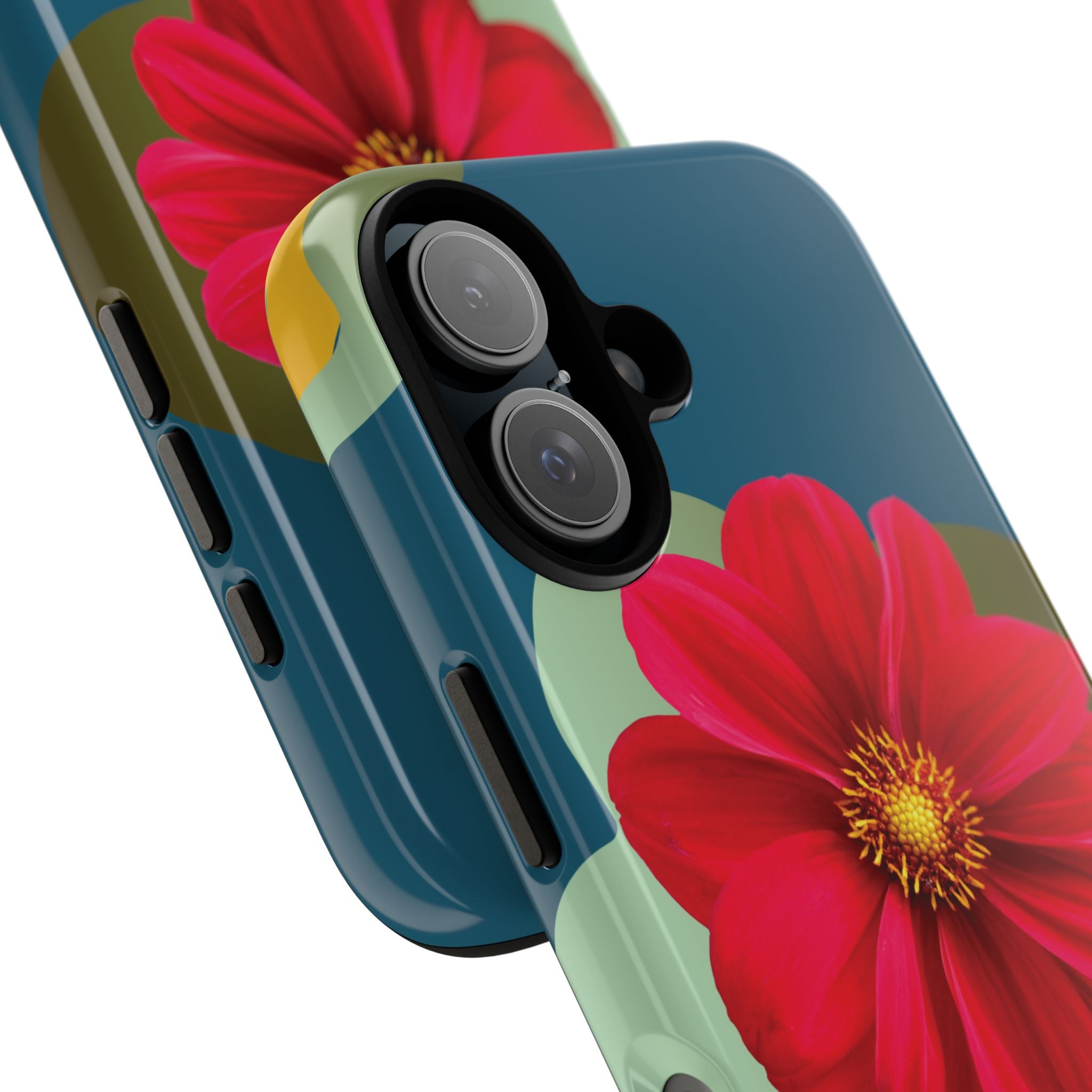 Floral Burst Tough Phone Case — Red Flower on Teal Protective Cover