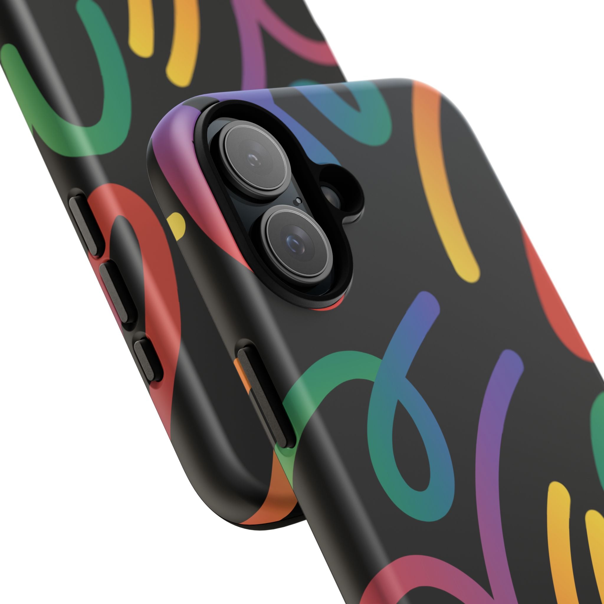 Colorful Doodle Tough Phone Case — Black Background Protective Cover