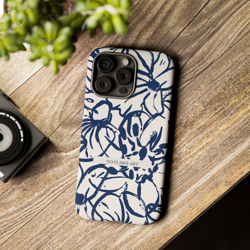 Navy Floral Tough Phone Case — "No Flaws Art" Protective Phone Cover