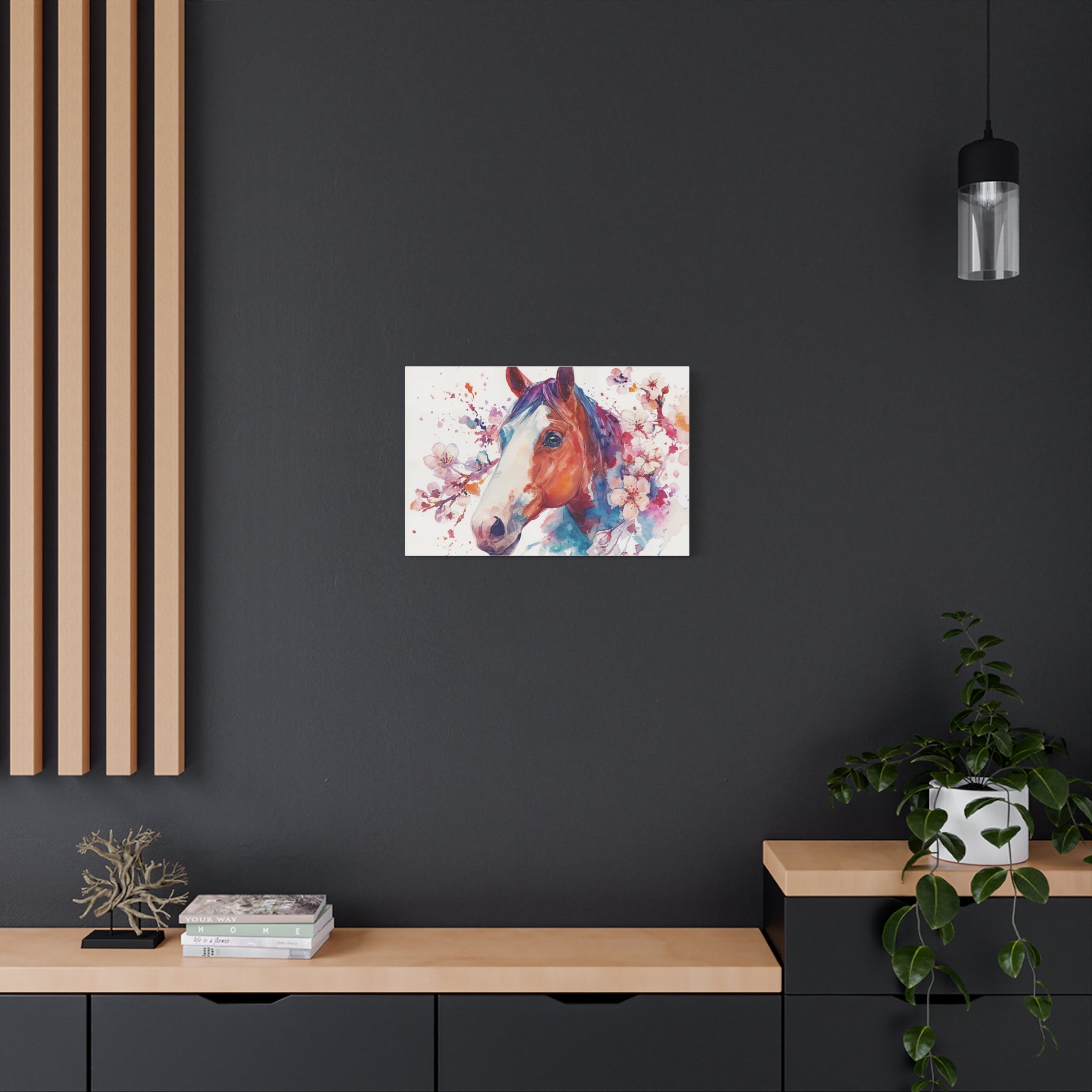 Watercolor Horse Canvas Print — Floral Equine Wall Art