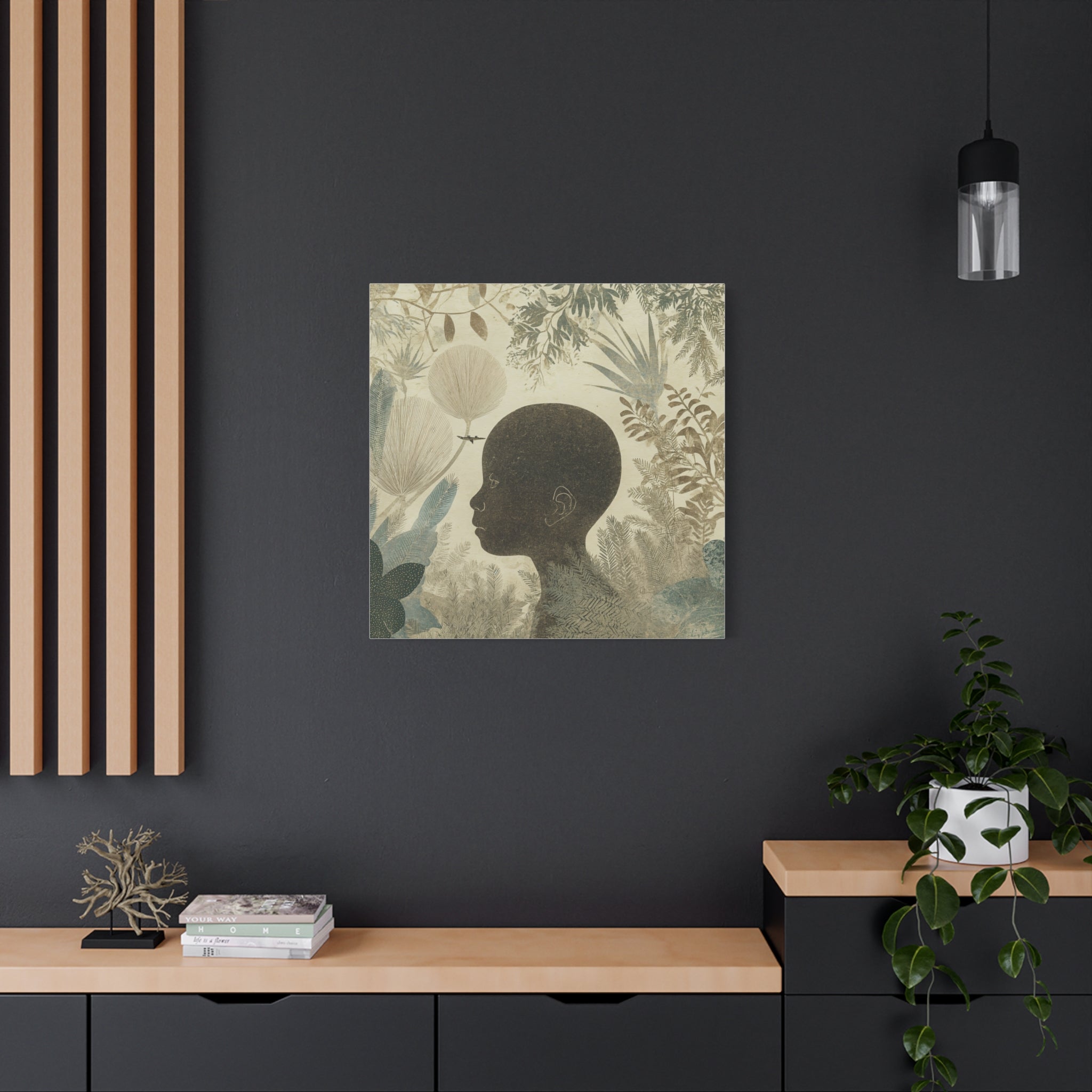 Matte Canvas Art – Silhouette Child in Botanical Dream (Stretched)
