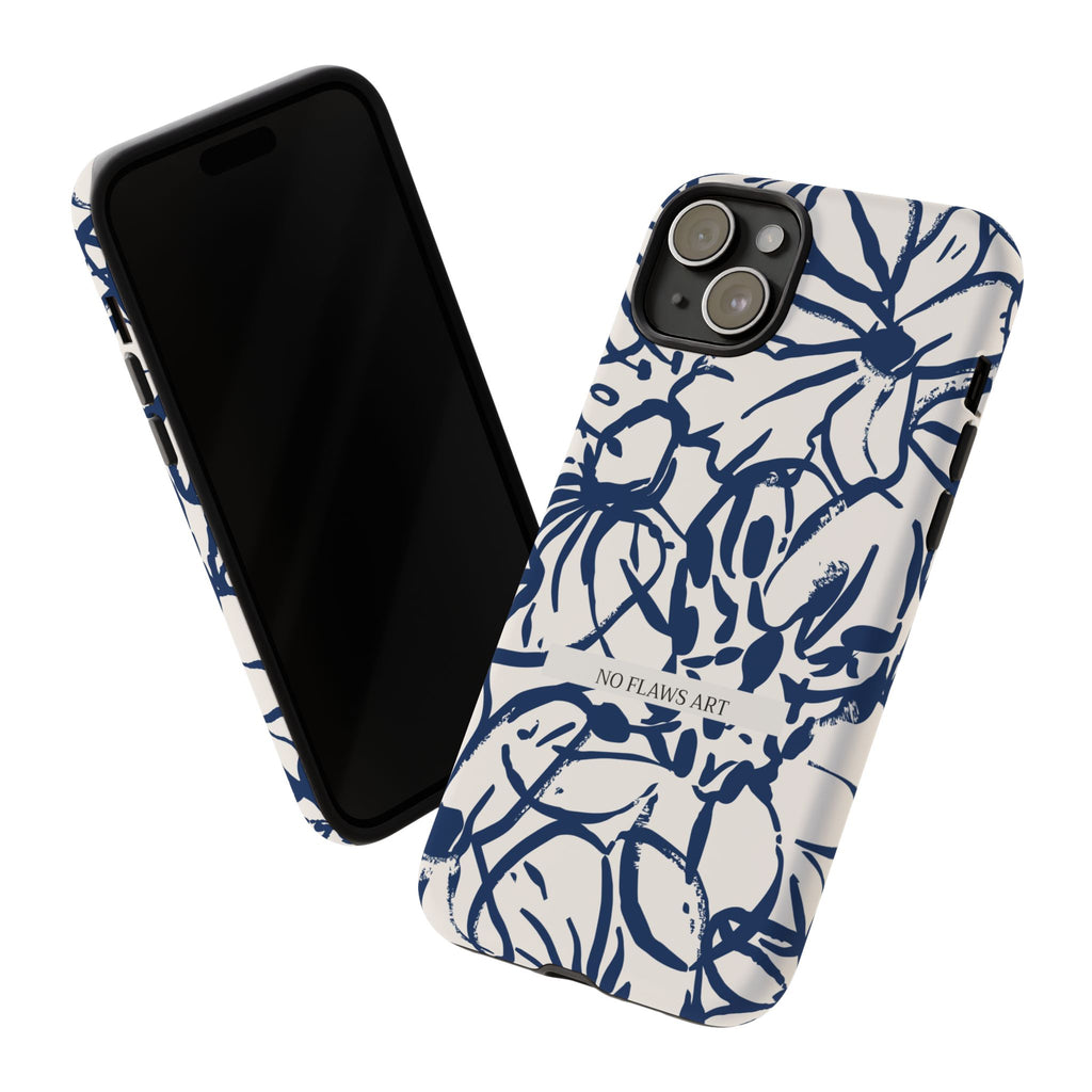 Navy Floral Tough Phone Case — "No Flaws Art" Protective Phone Cover
