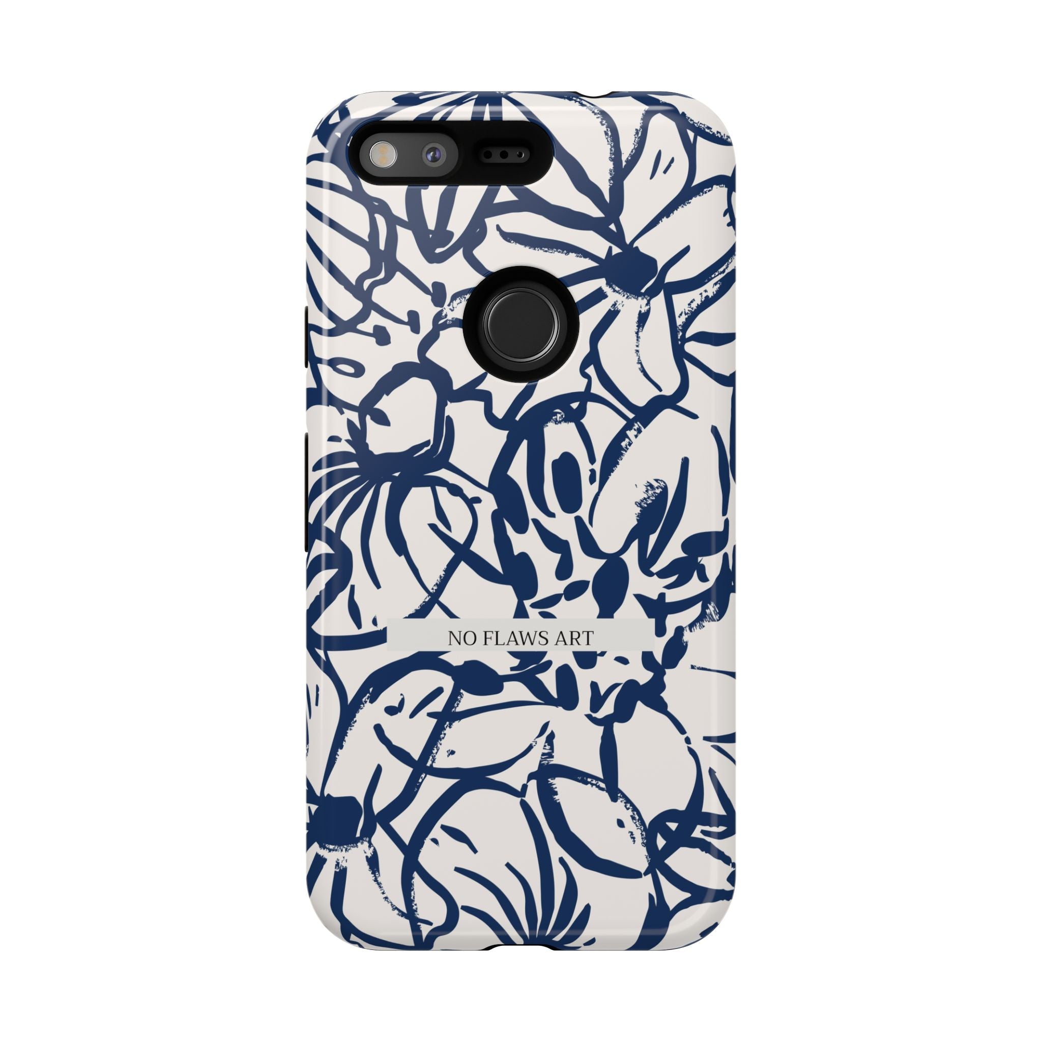 Navy Floral Tough Phone Case — "No Flaws Art" Protective Phone Cover