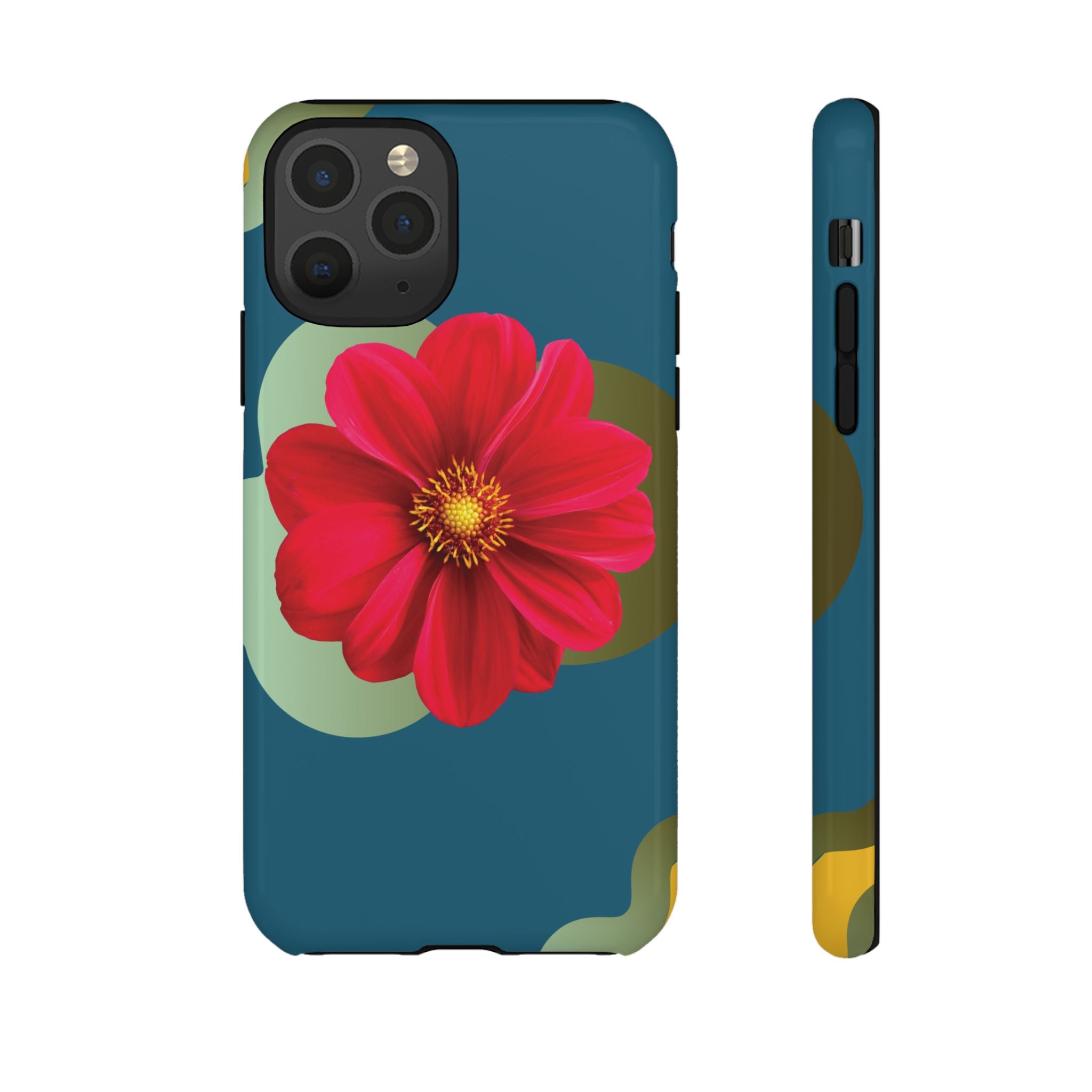 Floral Burst Tough Phone Case — Red Flower on Teal Protective Cover