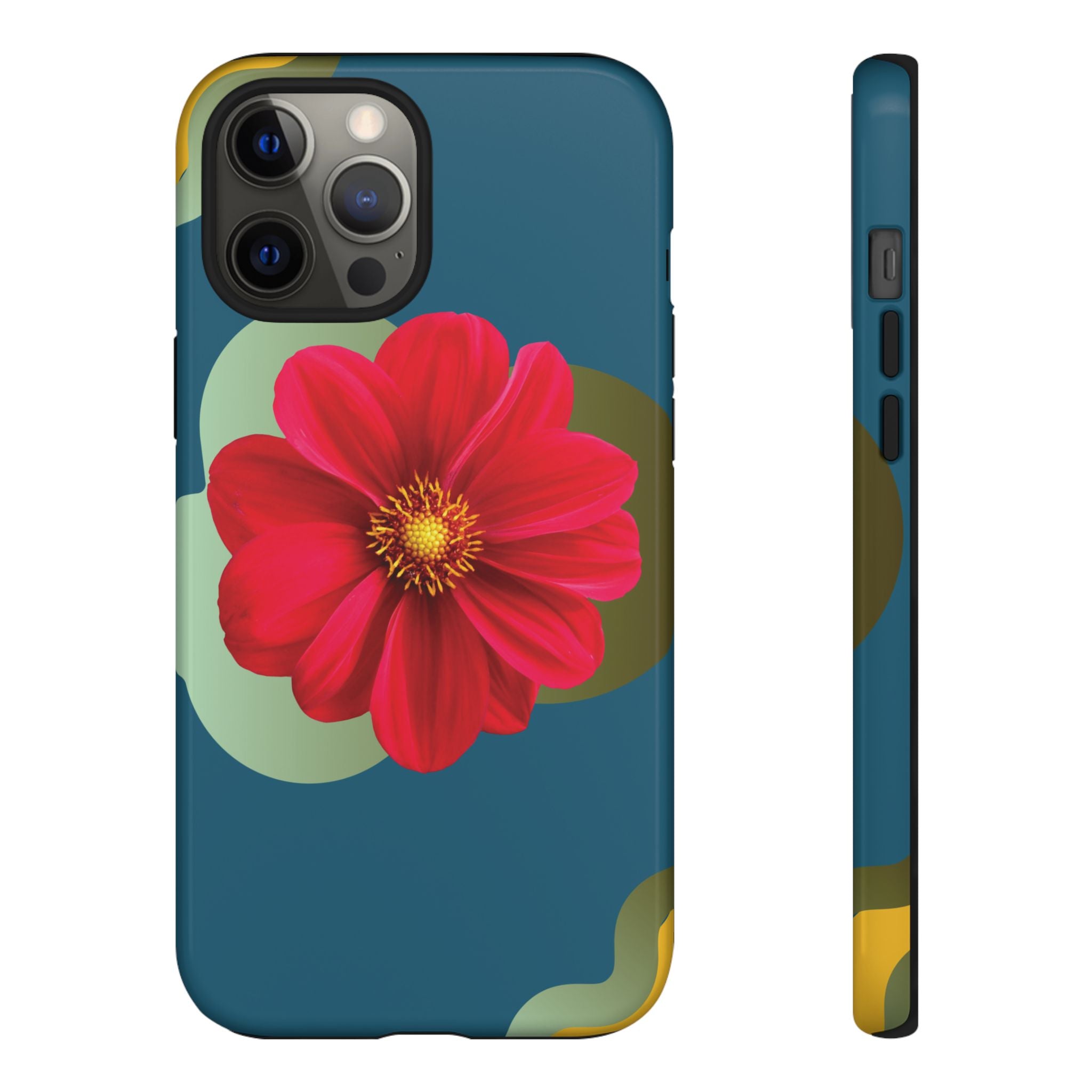 Floral Burst Tough Phone Case — Red Flower on Teal Protective Cover