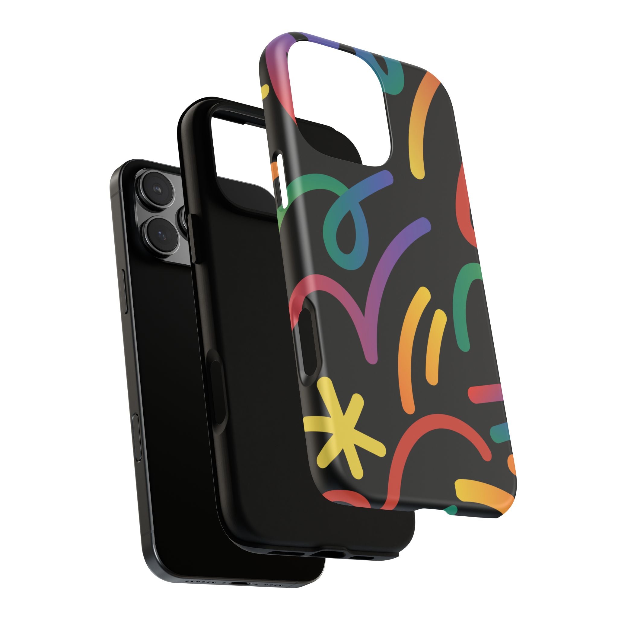 Colorful Doodle Tough Phone Case — Black Background Protective Cover