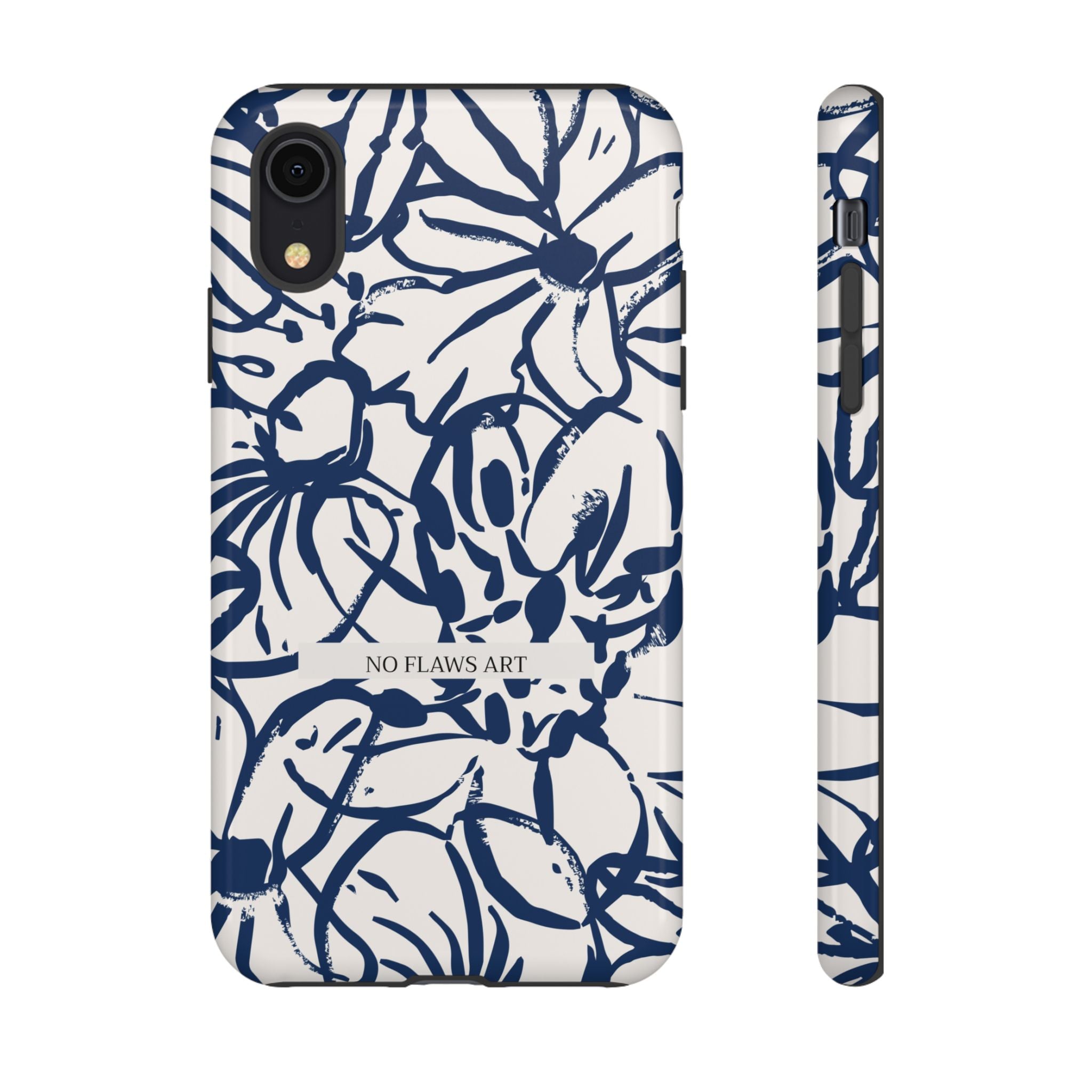 Navy Floral Tough Phone Case — "No Flaws Art" Protective Phone Cover