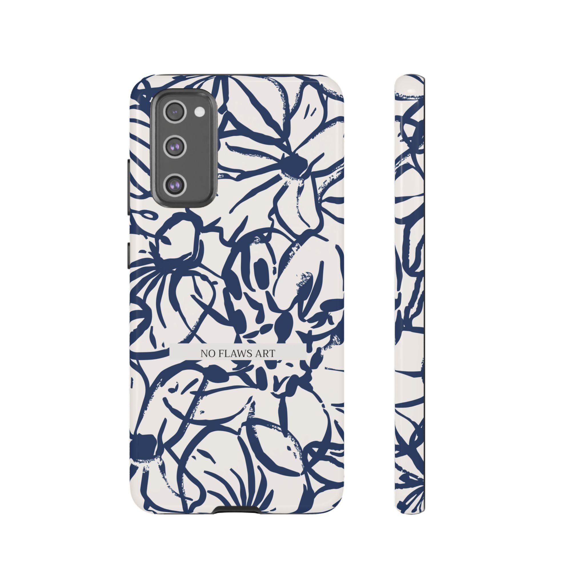 Navy Floral Tough Phone Case — "No Flaws Art" Protective Phone Cover