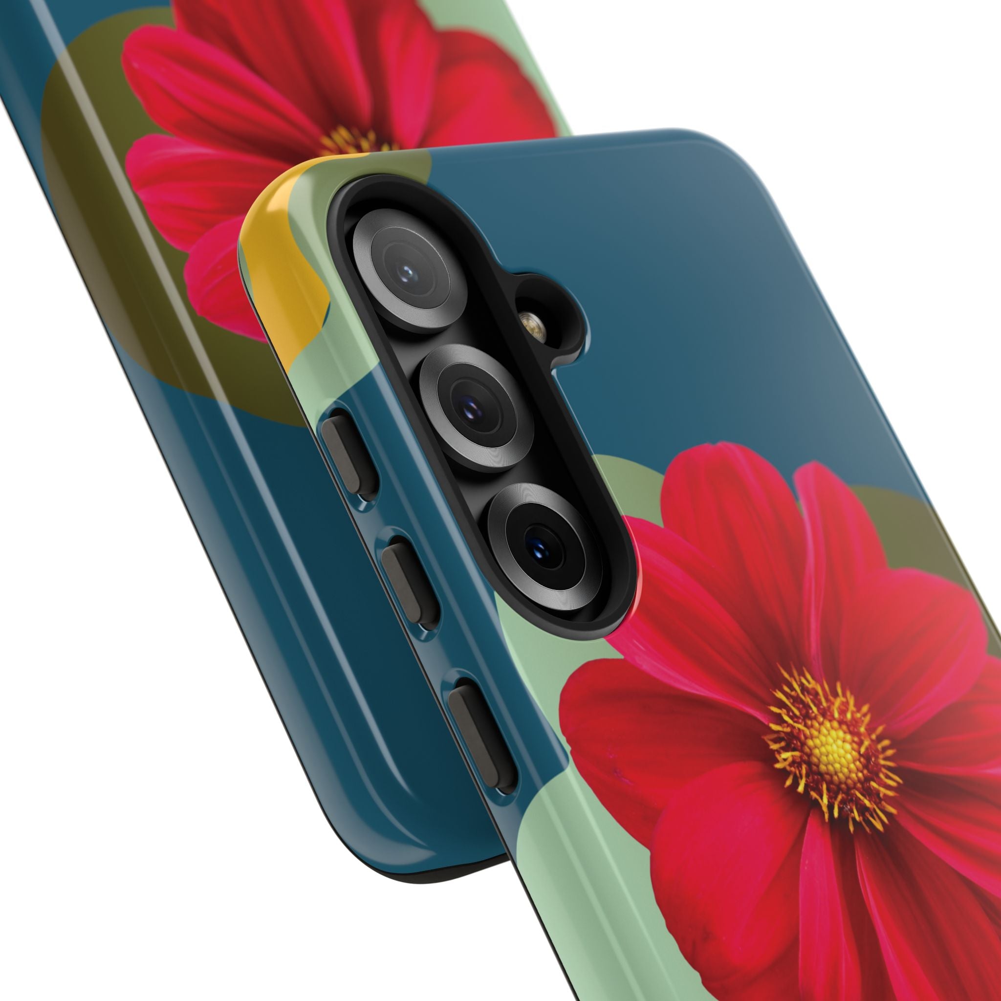 Floral Burst Tough Phone Case — Red Flower on Teal Protective Cover