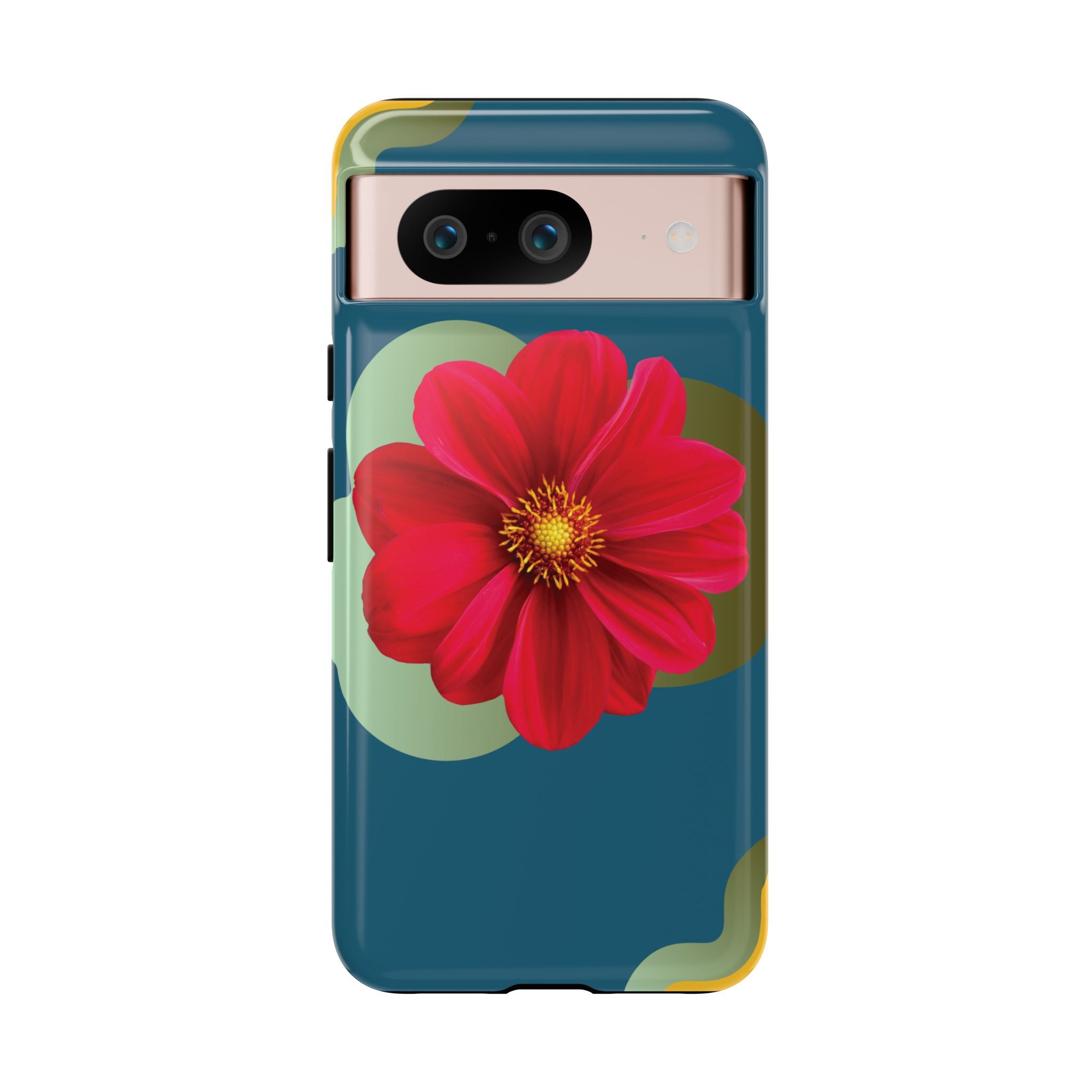 Floral Burst Tough Phone Case — Red Flower on Teal Protective Cover