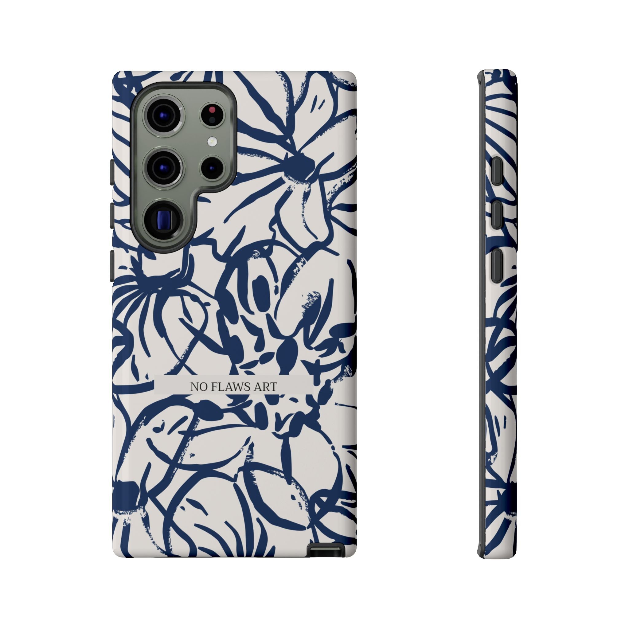 Navy Floral Tough Phone Case — "No Flaws Art" Protective Phone Cover