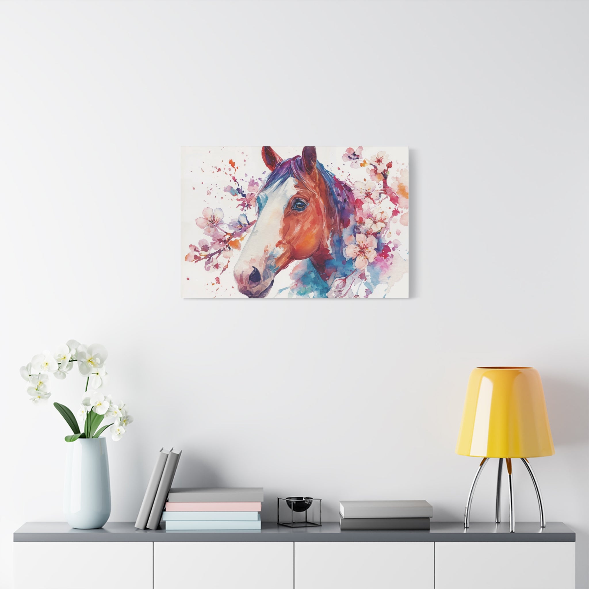 Watercolor Horse Canvas Print — Floral Equine Wall Art