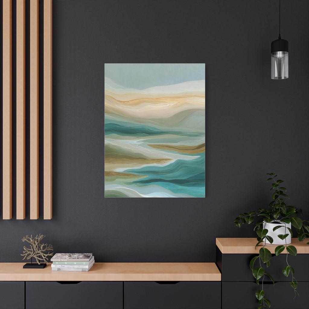 Coastal Abstract Matte Canvas Print — Teal & Sand Stretched Wall Art