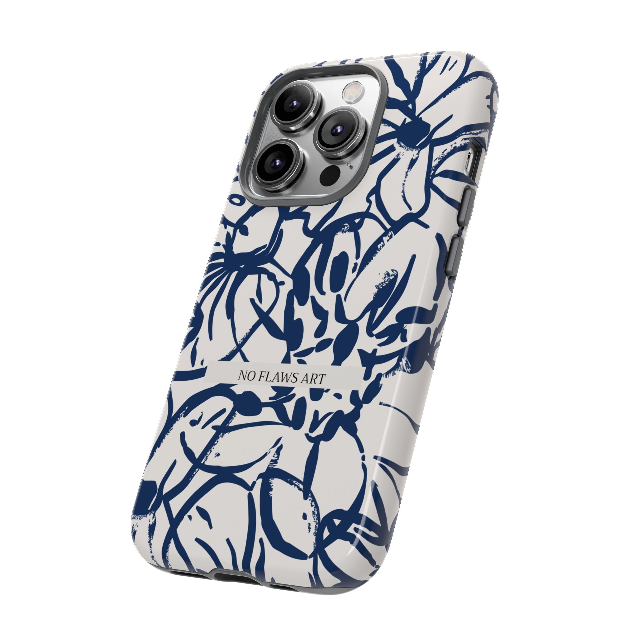 Navy Floral Tough Phone Case — "No Flaws Art" Protective Phone Cover
