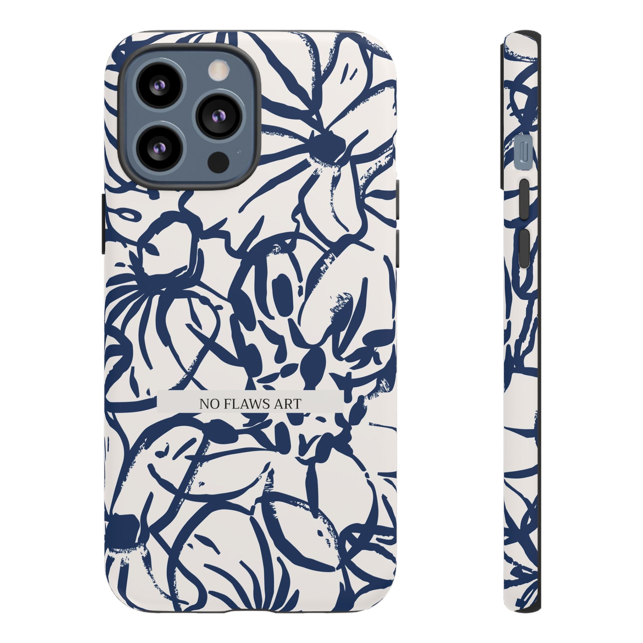 Navy Floral Tough Phone Case — "No Flaws Art" Protective Phone Cover