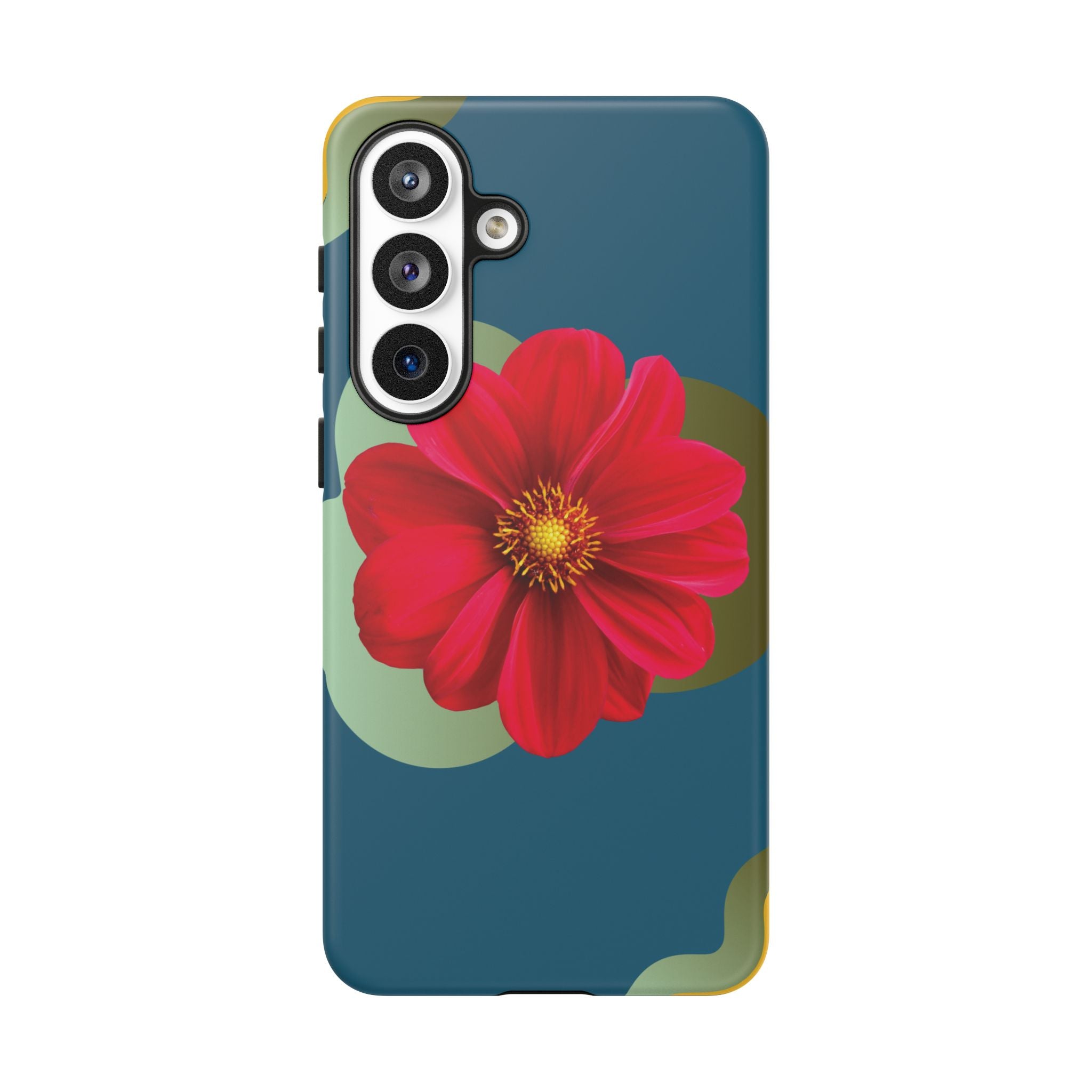 Floral Burst Tough Phone Case — Red Flower on Teal Protective Cover