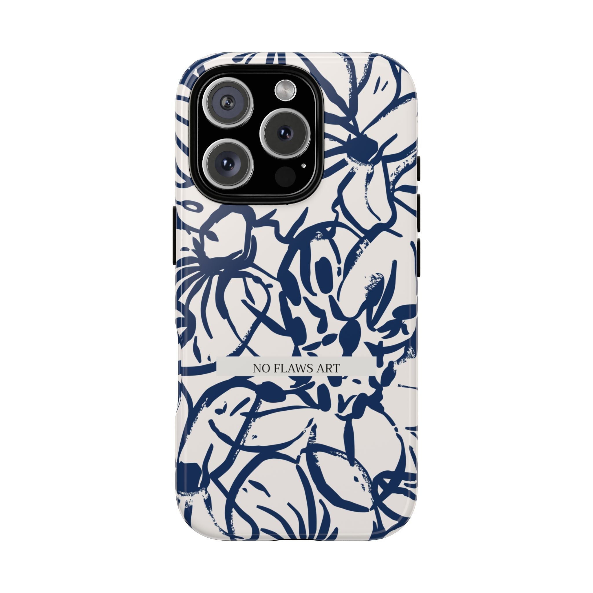 Navy Floral Tough Phone Case — "No Flaws Art" Protective Phone Cover