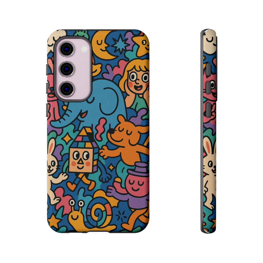 Colorful Doodle Phone Case — Cute Cartoon Animals & Characters