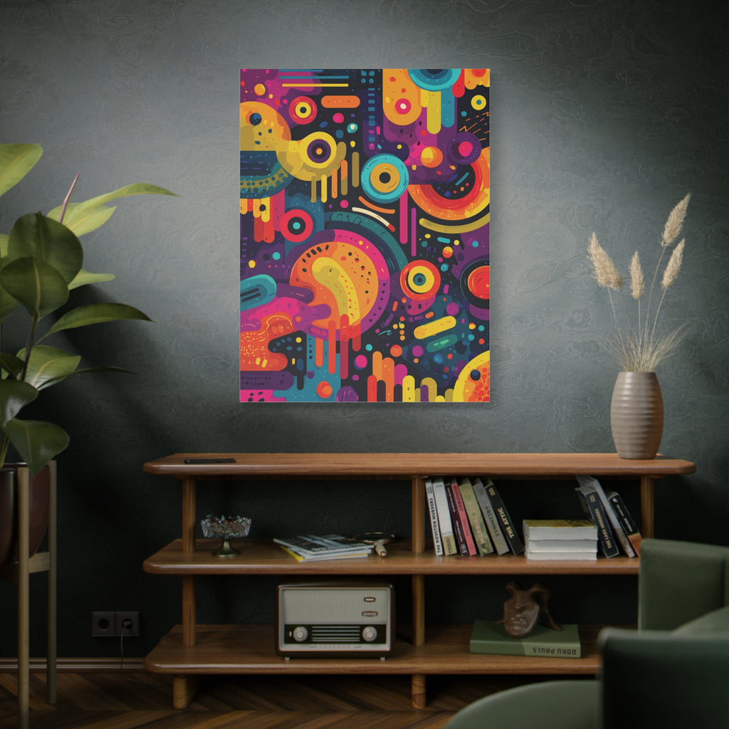 Abstract Neon Shapes Matte Canvas Print — Colorful Geometric Wall Art