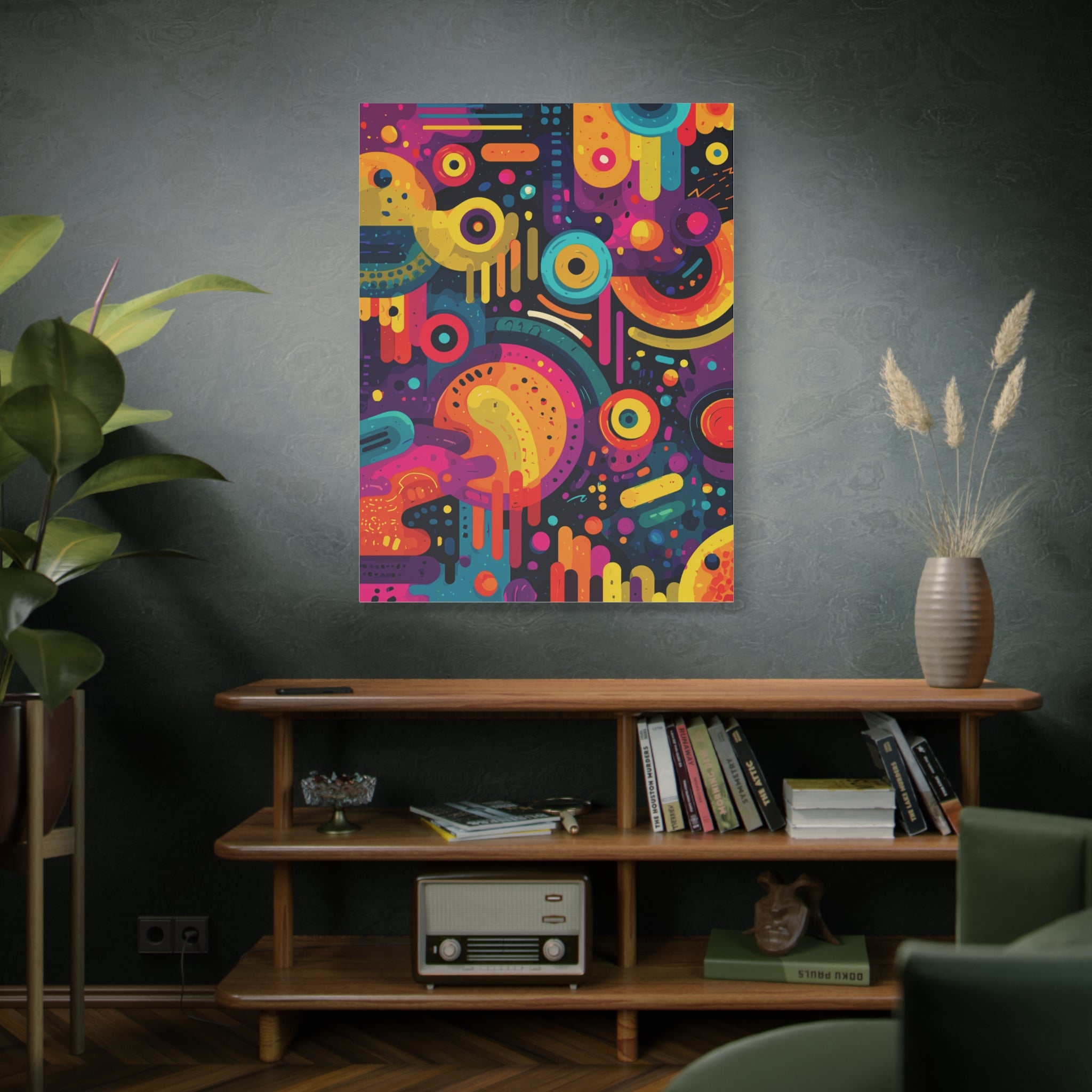 Abstract Neon Shapes Matte Canvas Print — Colorful Geometric Wall Art