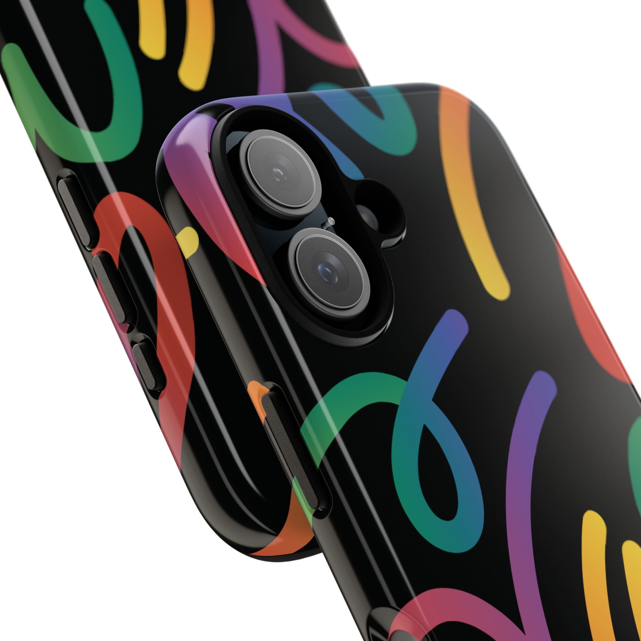 Colorful Doodle Tough Phone Case — Black Background Protective Cover
