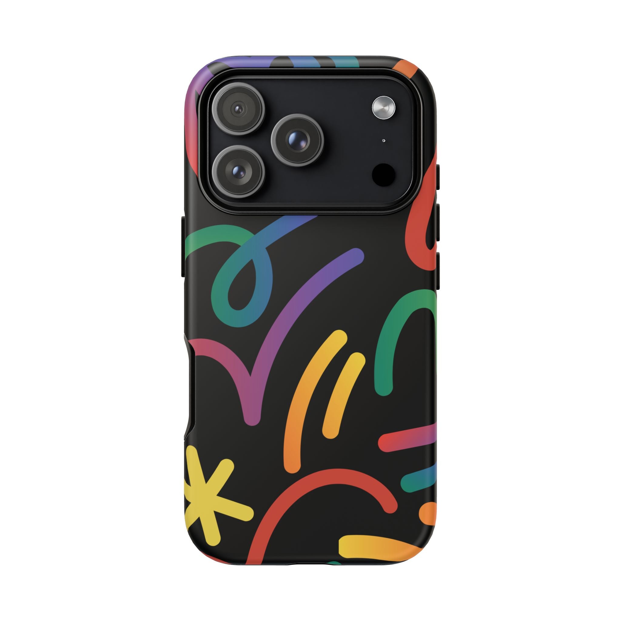 Colorful Doodle Tough Phone Case — Black Background Protective Cover