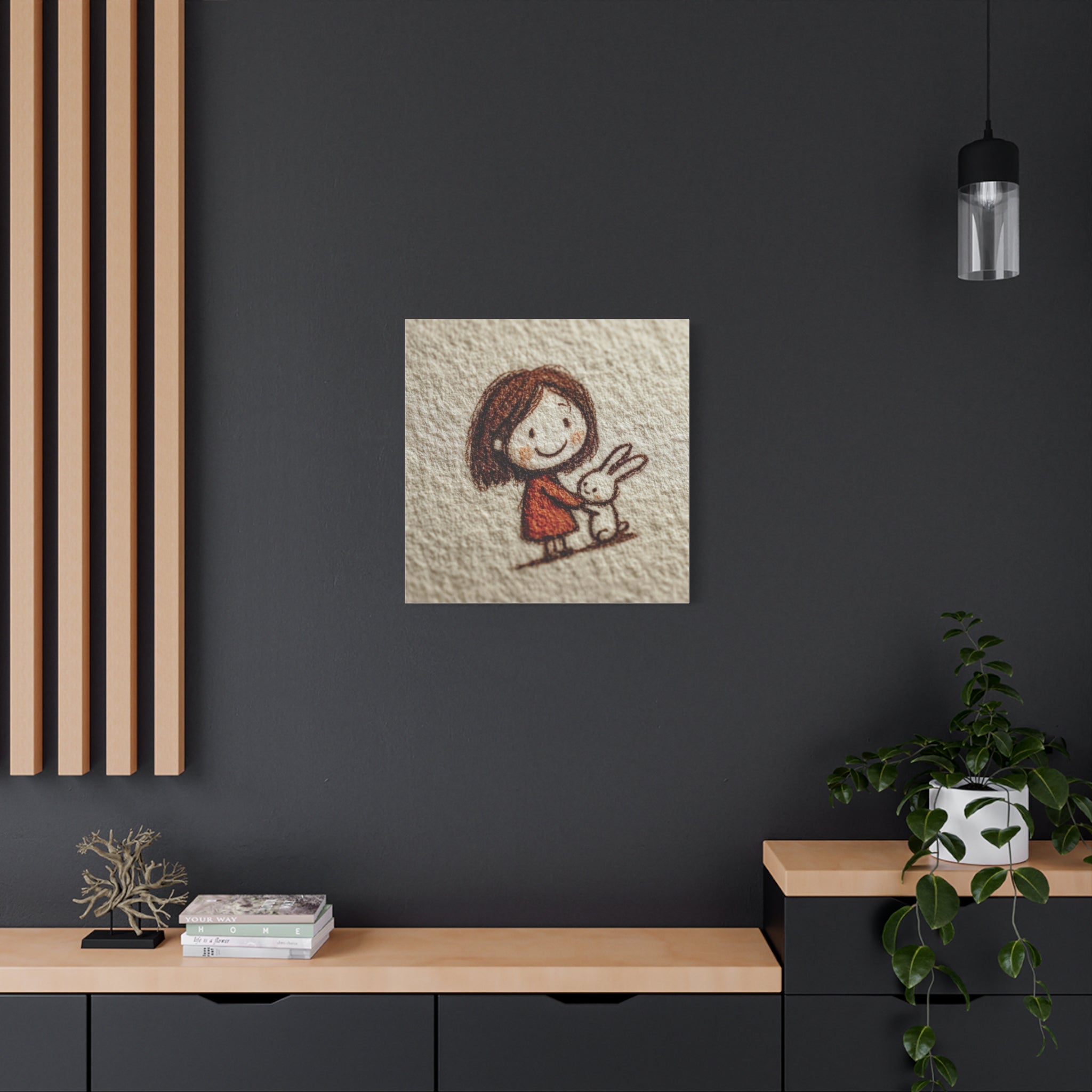 Cute Girl with Bunny Matte Canvas Wall Art – Stretched 1.25"