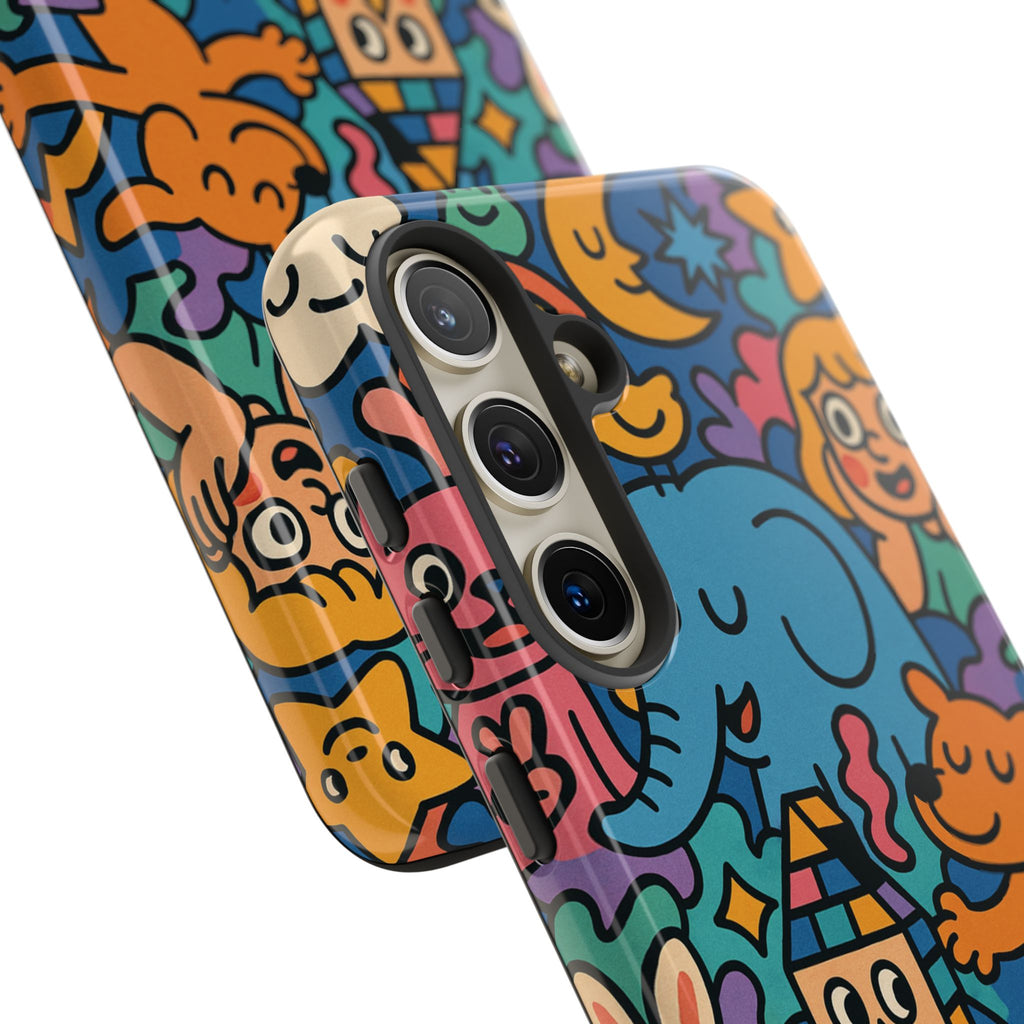 Colorful Doodle Phone Case — Cute Cartoon Animals & Characters