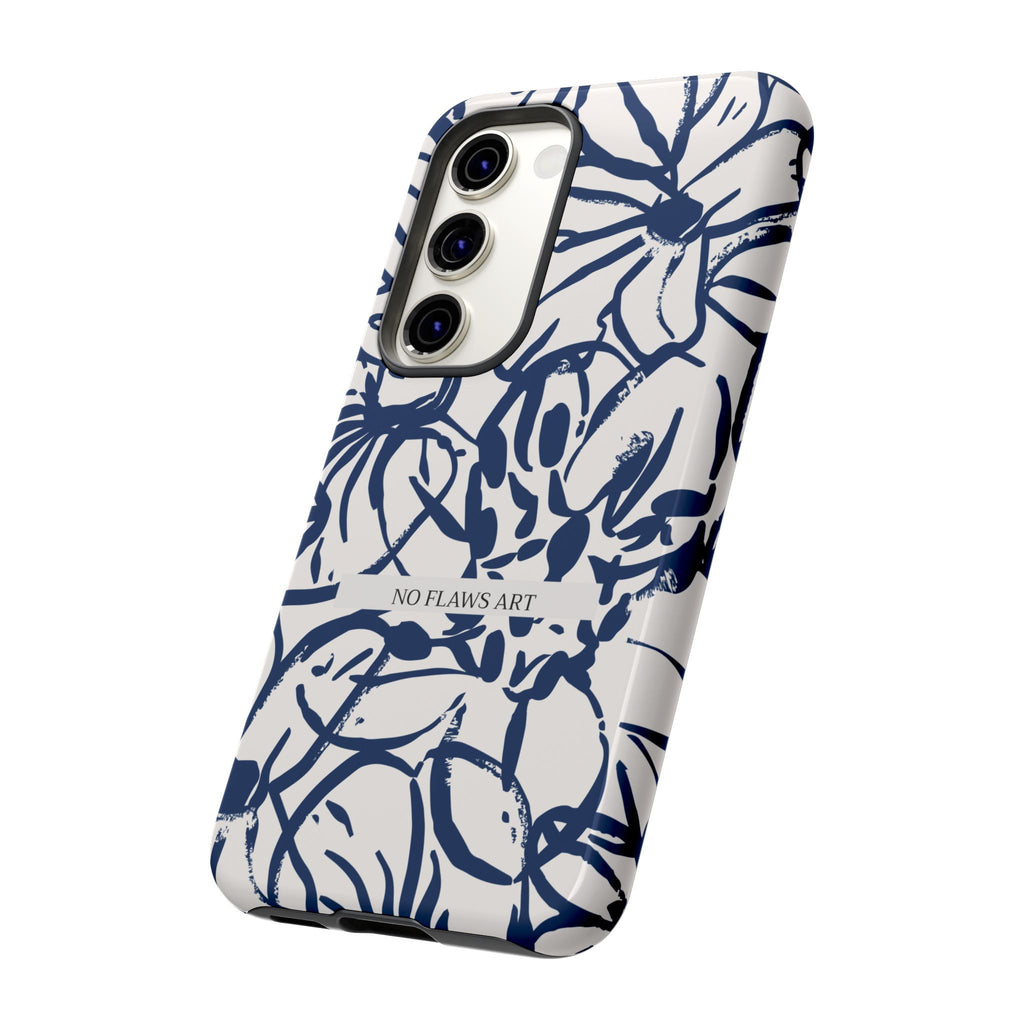 Navy Floral Tough Phone Case — "No Flaws Art" Protective Phone Cover