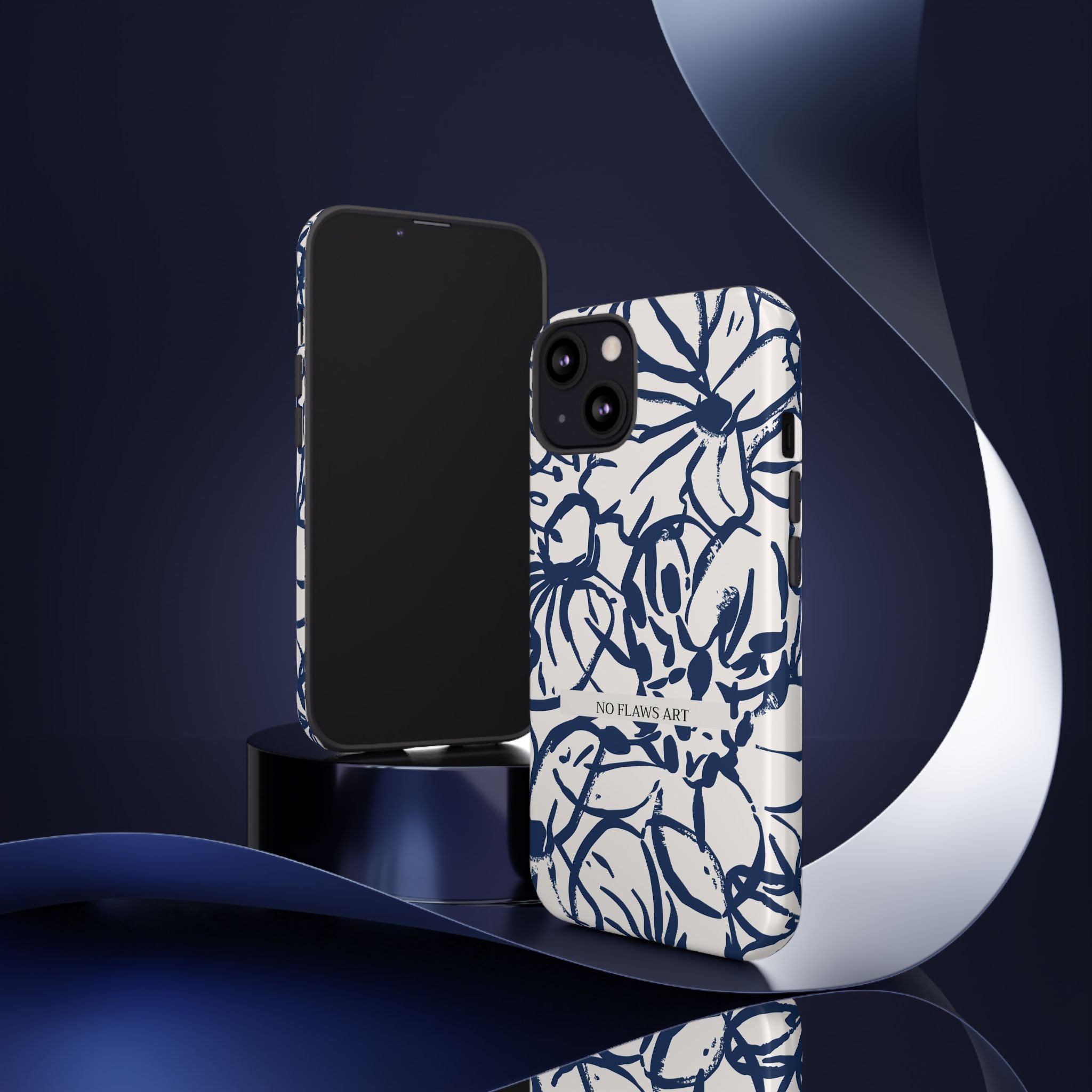 Navy Floral Tough Phone Case — "No Flaws Art" Protective Phone Cover