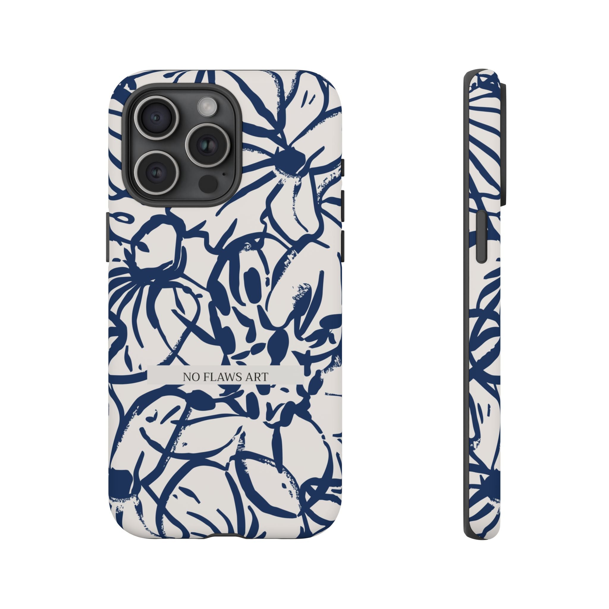 Navy Floral Tough Phone Case — "No Flaws Art" Protective Phone Cover